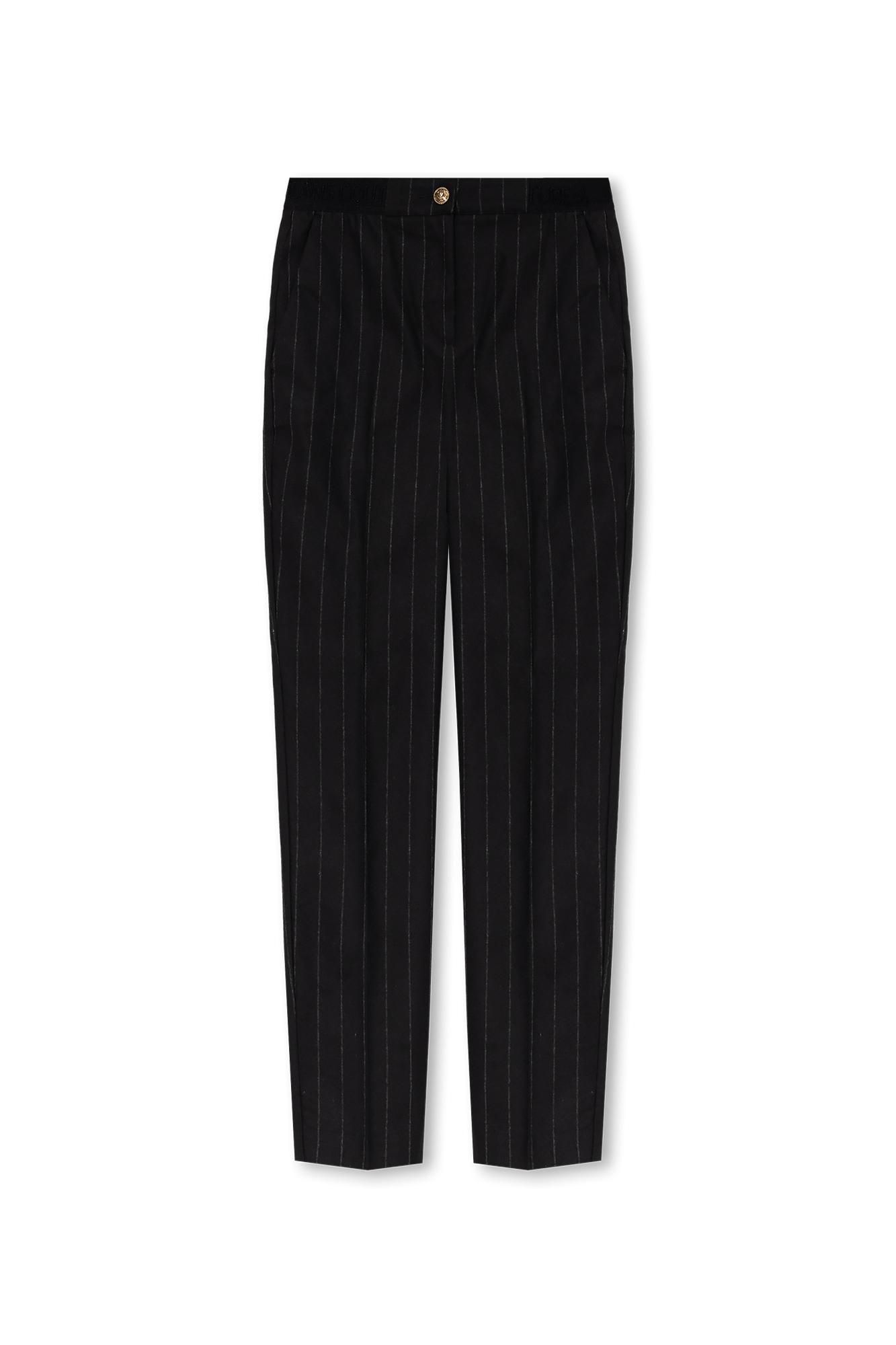 Shop Versace Jeans Couture Pinstriped Trousers In Nero