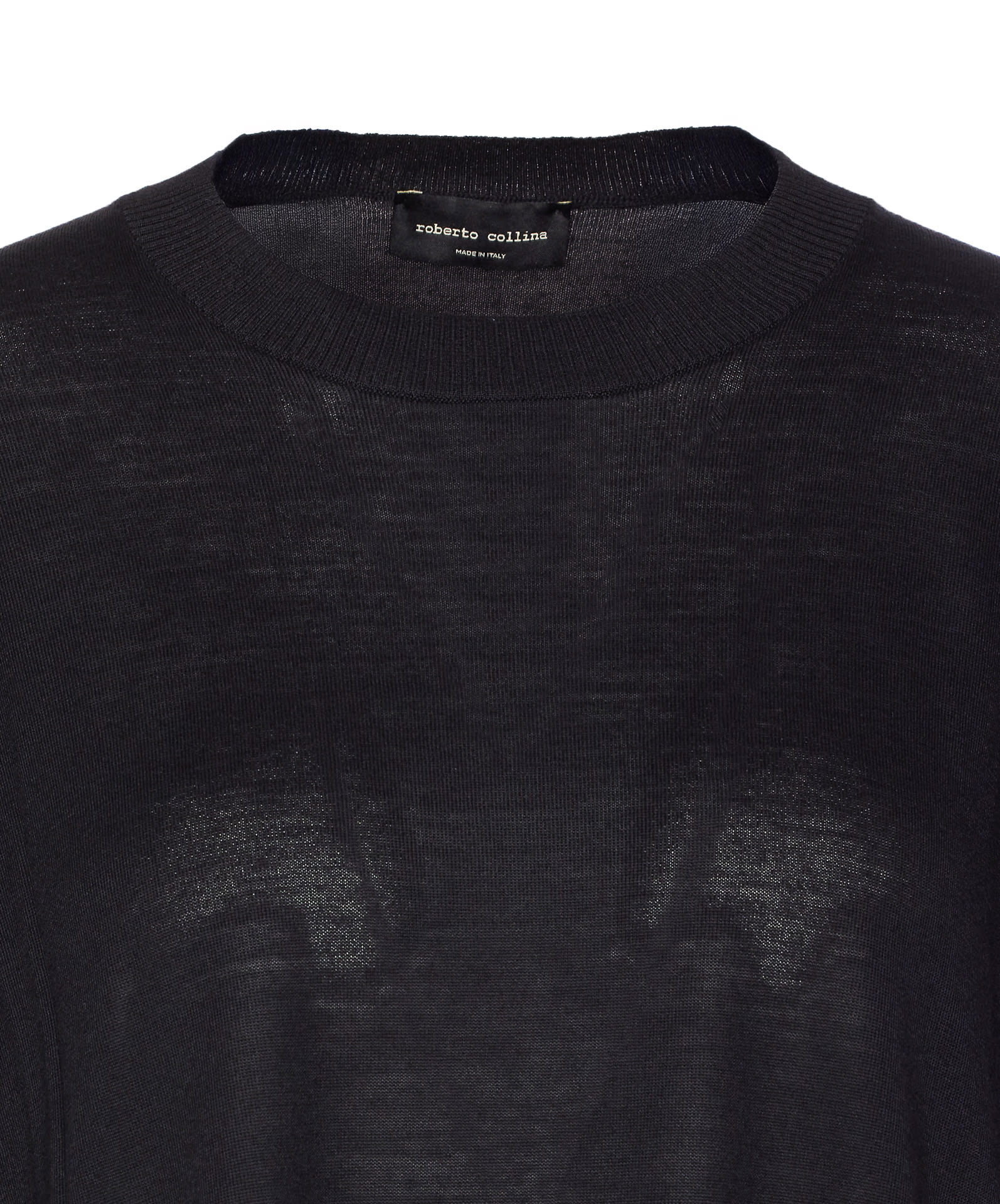 Roberto Collina Sheer Fabric Crewneck Sweater With Ribbed Cuffs In Black