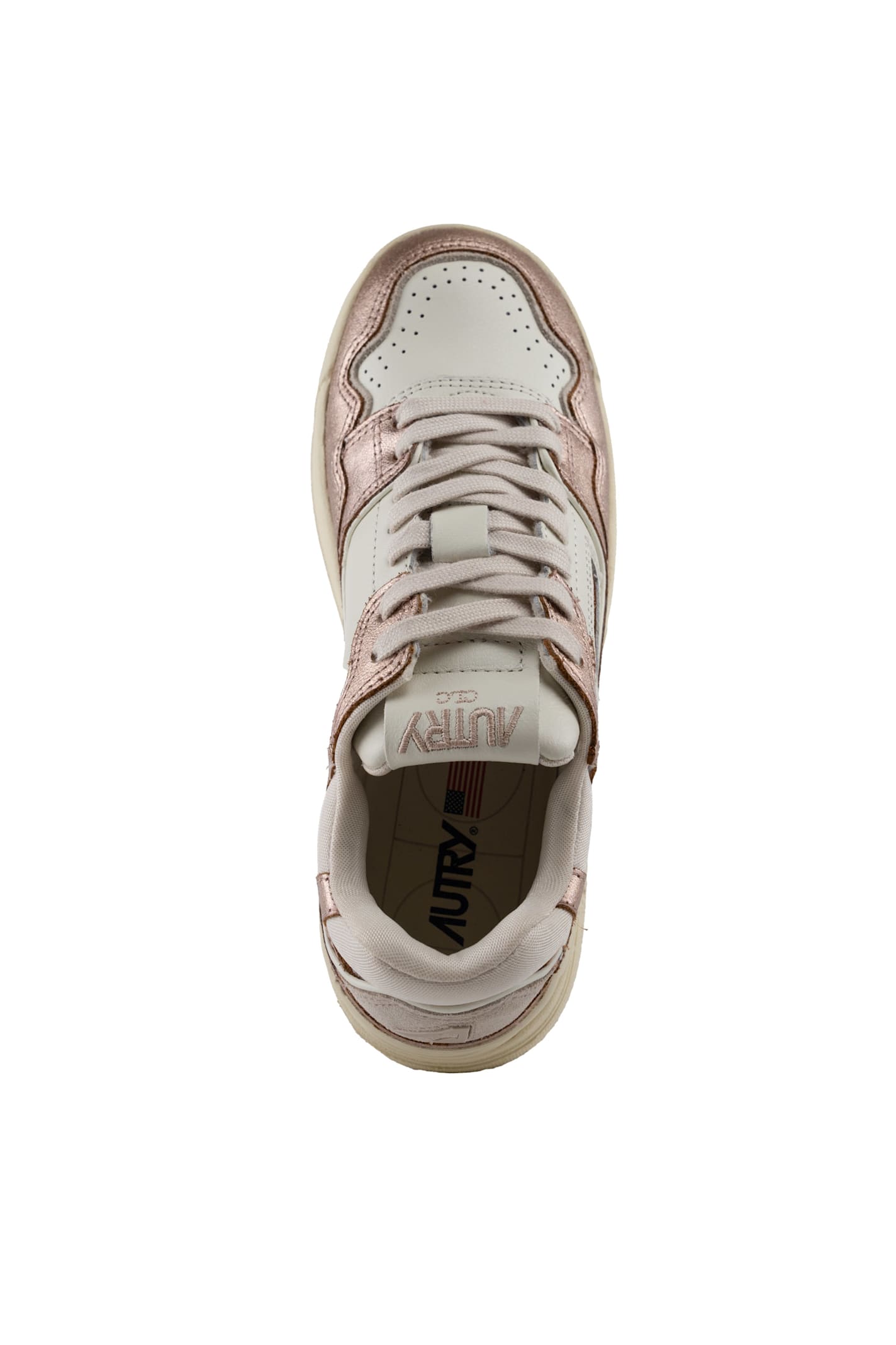 Shop Autry Clc Sneakers In Metal Leather In Met/bot Wht/copper