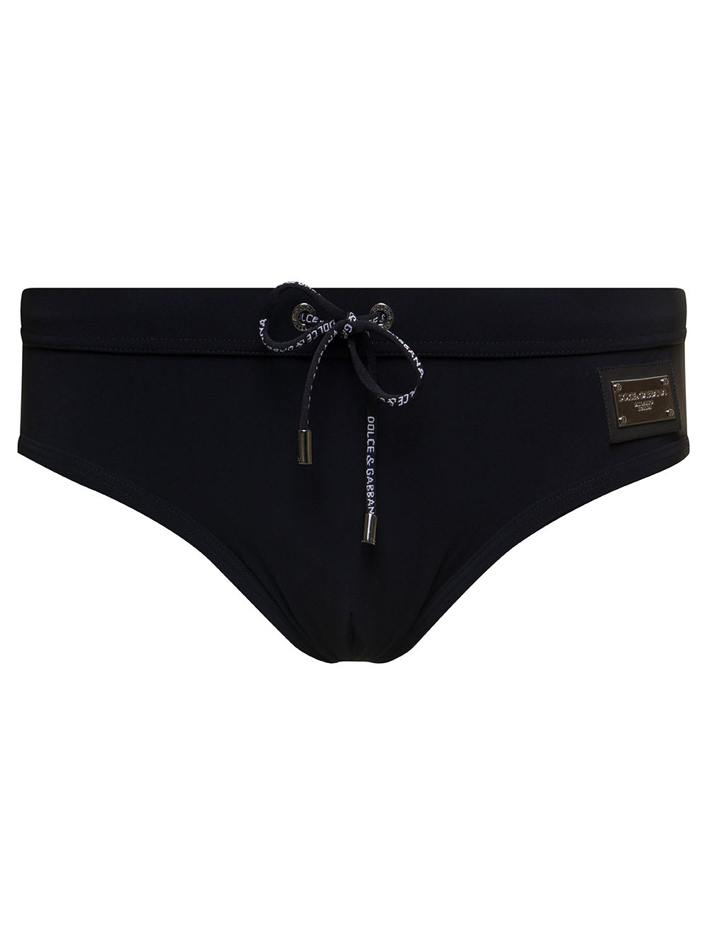 Shop Dolce & Gabbana Black Swim Briefs With Branded Drawstring And Logo Tag In Stretch Polyamide Man