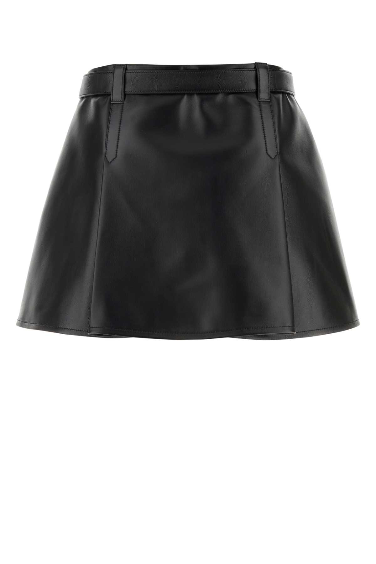 Shop Miu Miu Black Nappa Leather Mini Skirt In Nero