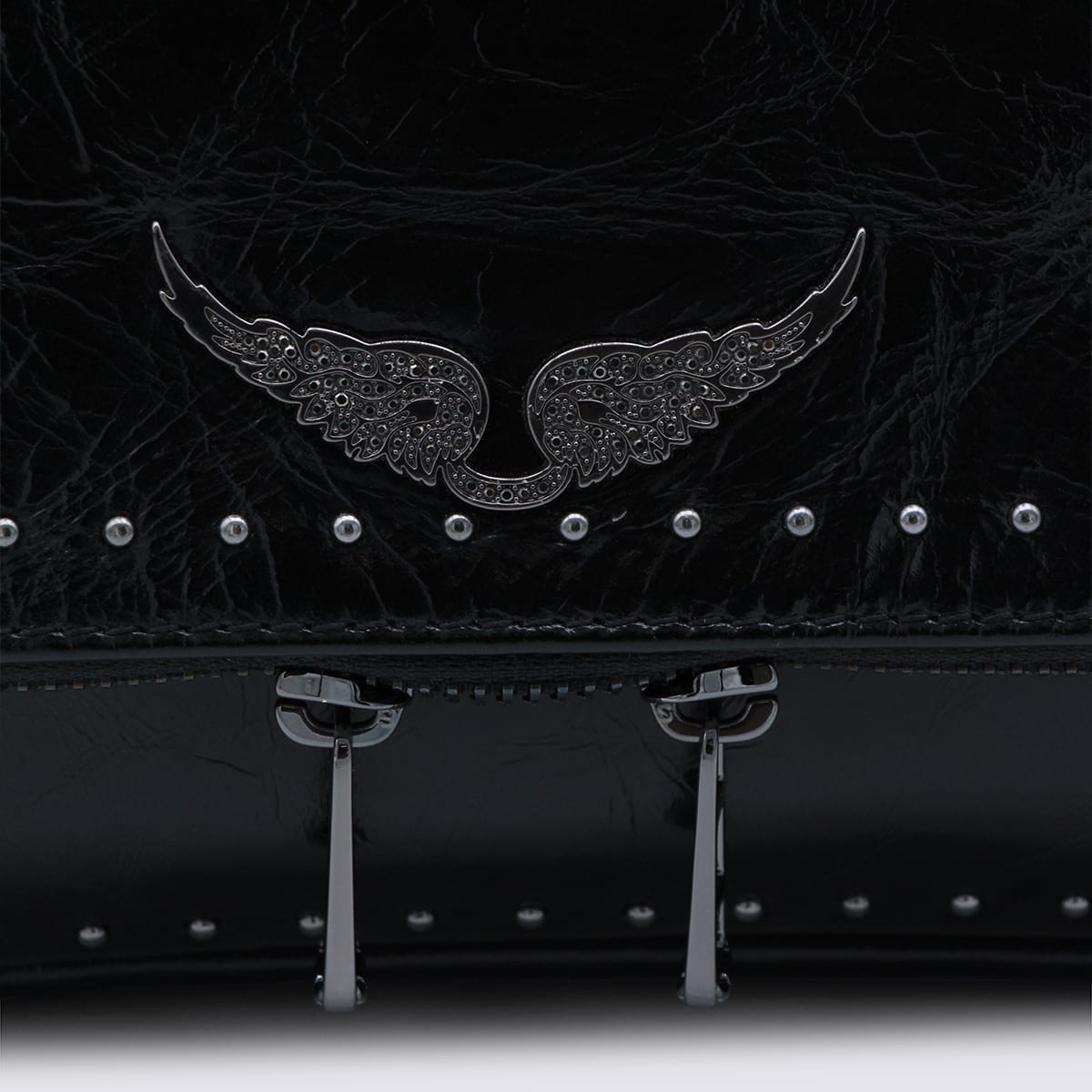 Zadig & Voltaire Black Leather Rock Ii Vintage Patent Studs Shoulder Bag In Black