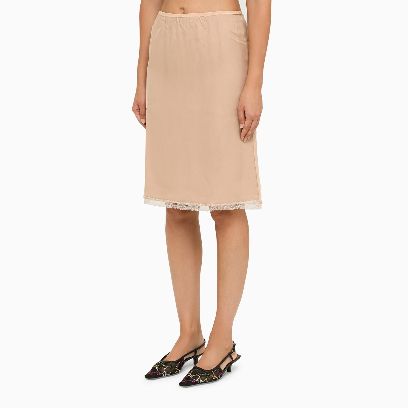 Shop Gucci Nude Acetate Skirt With Lace In Powder