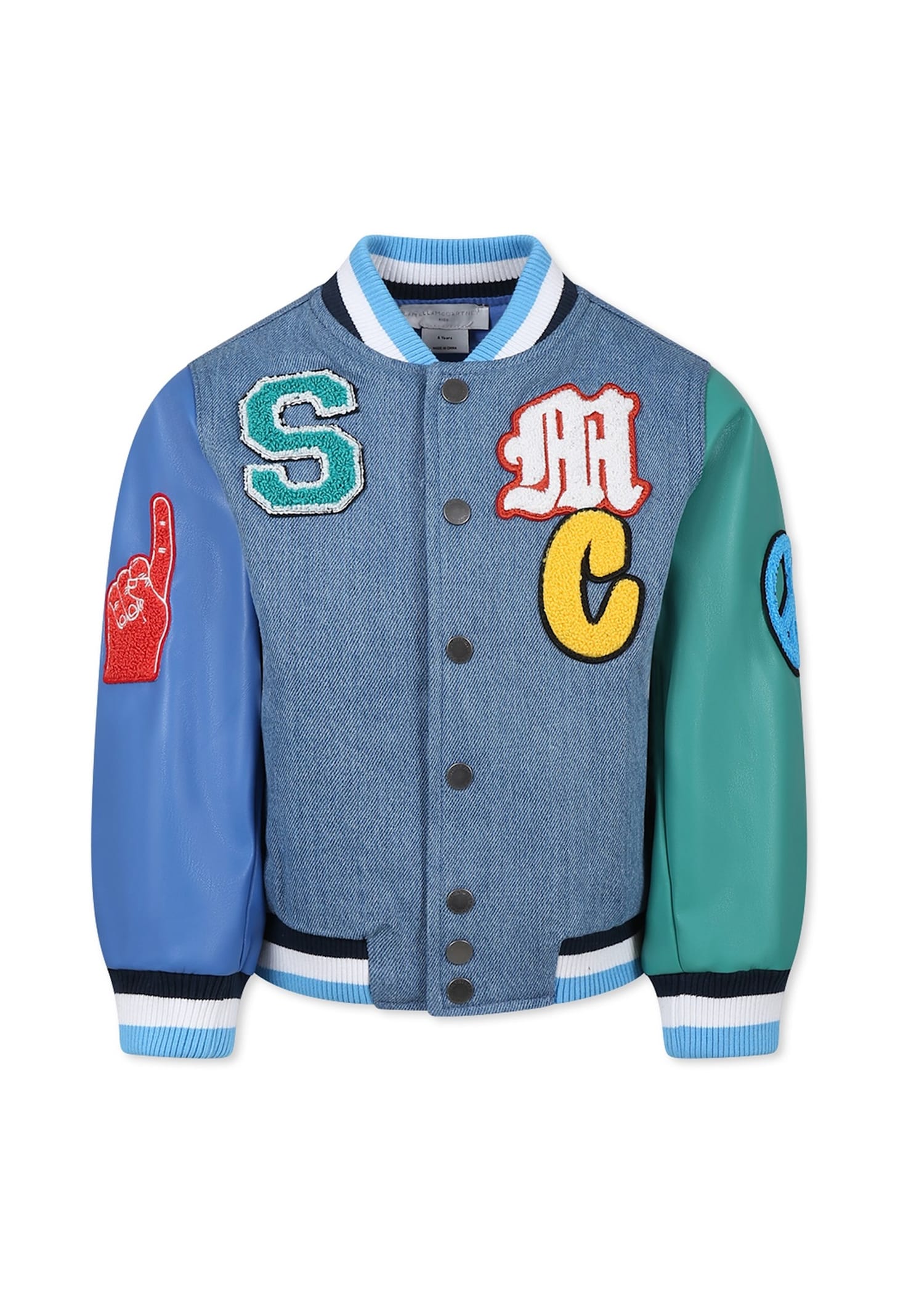 Stella Mccartney Denim Bomber Jacket For Boy With Embroidery In Denim