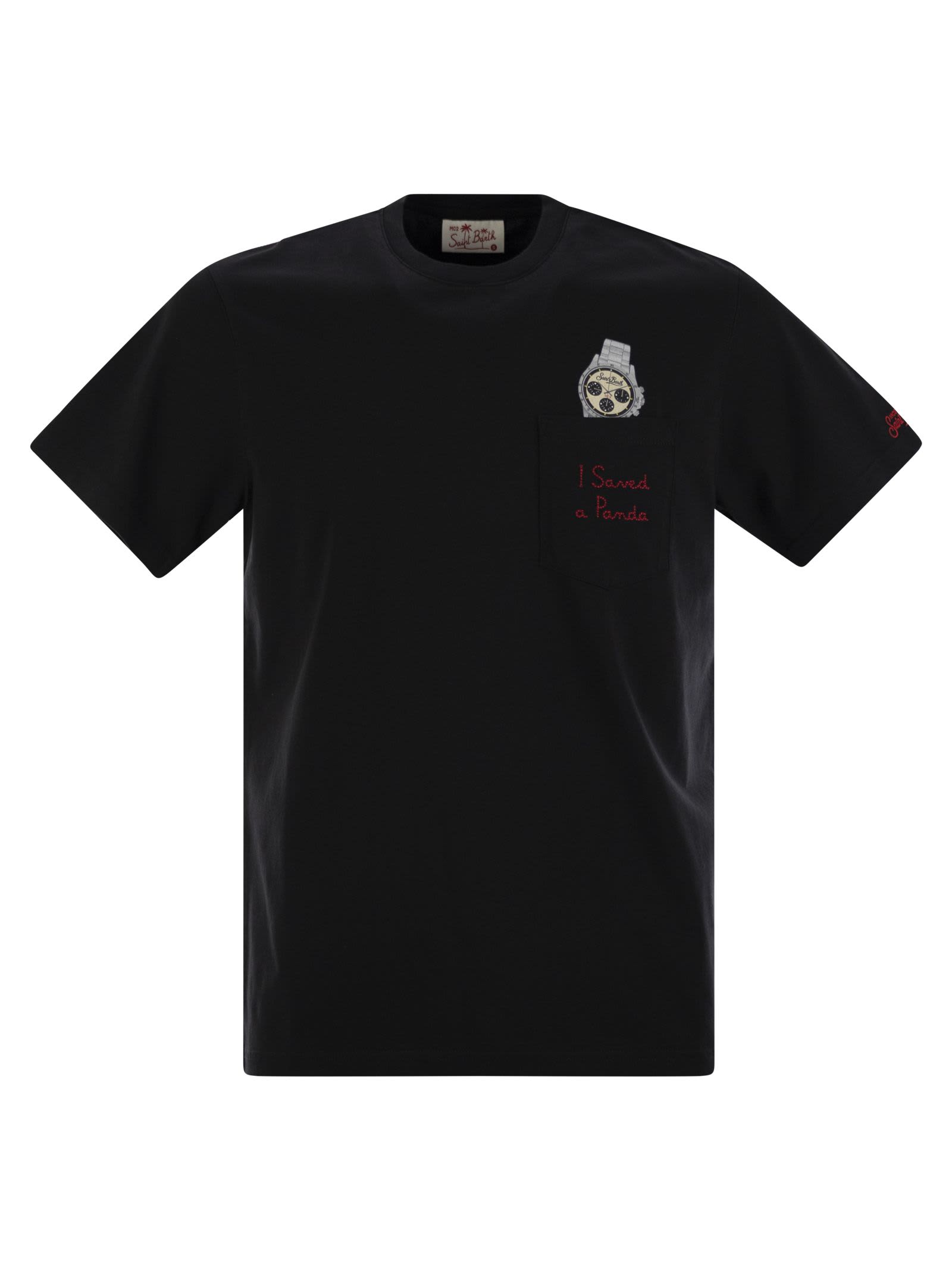 Mc2 Saint Barth Austin T Shirt With Embroidery And Breast Pocket In Black