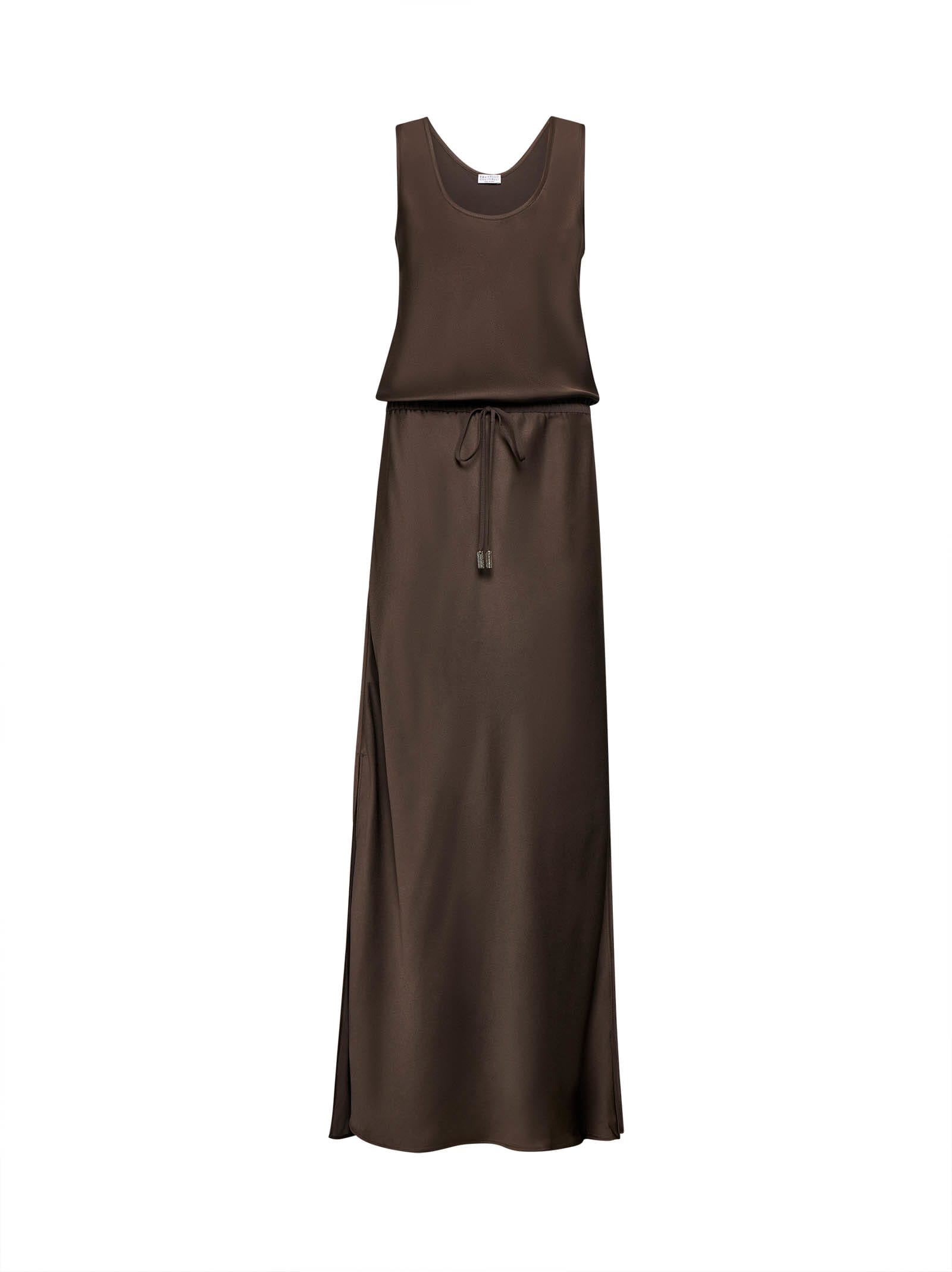 Brunello Cucinelli Maxi Dress With Drawstring Waist In Brown