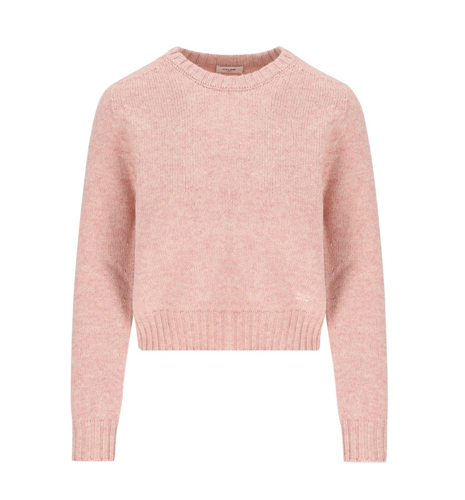 Shop Celine Crewneck Long-sleeved Jumper In Baby Pink