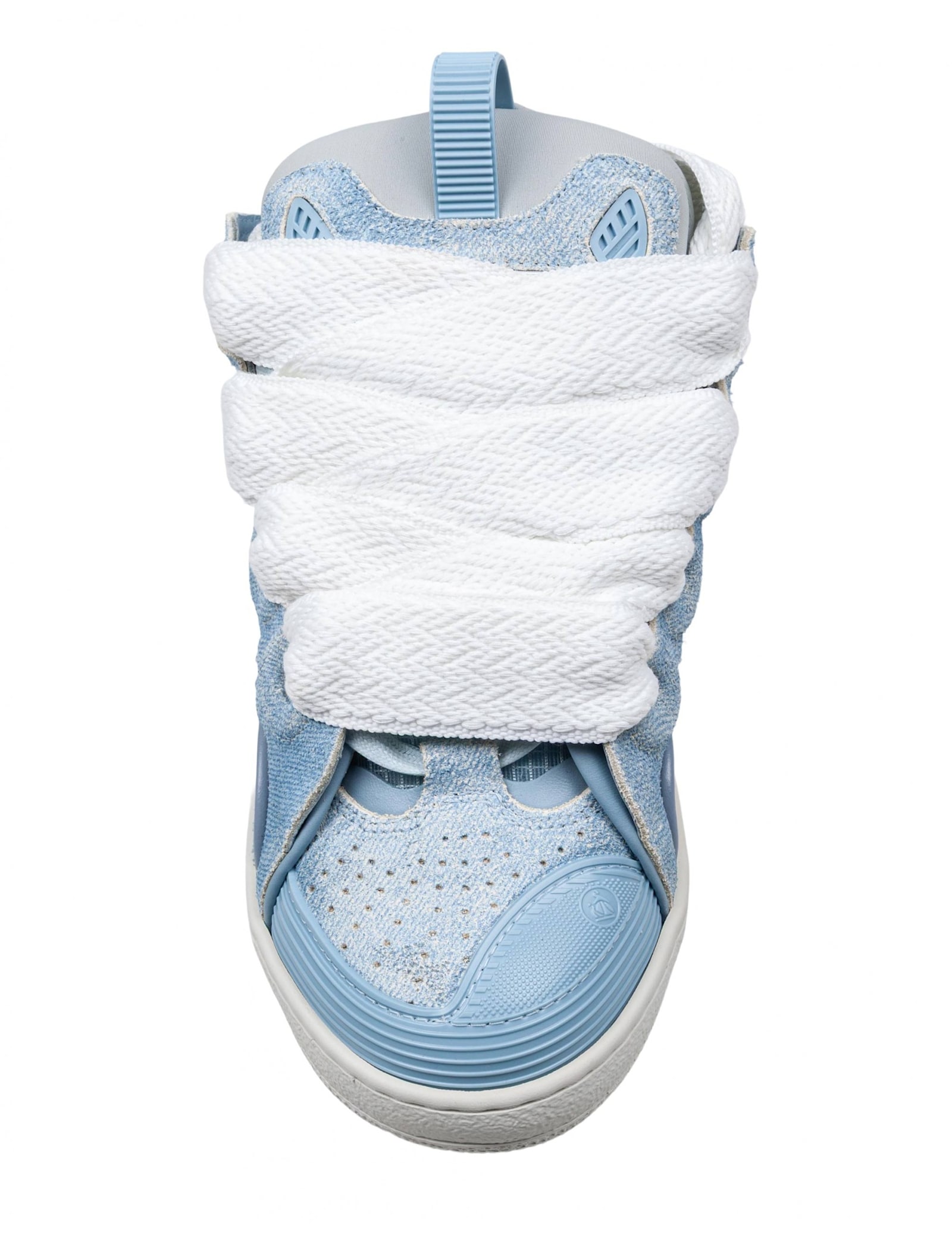 Lanvin Curb Sneakers In Leather And Mesh Color Denim Blue In Blue