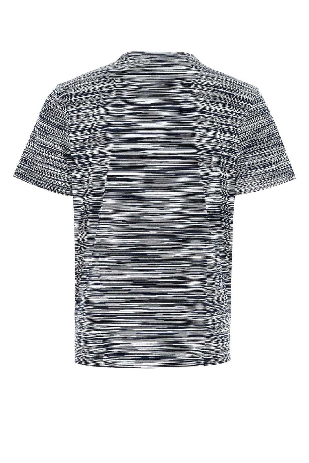 Shop Missoni Striped Knitted Crewneck T-shirt In Navy