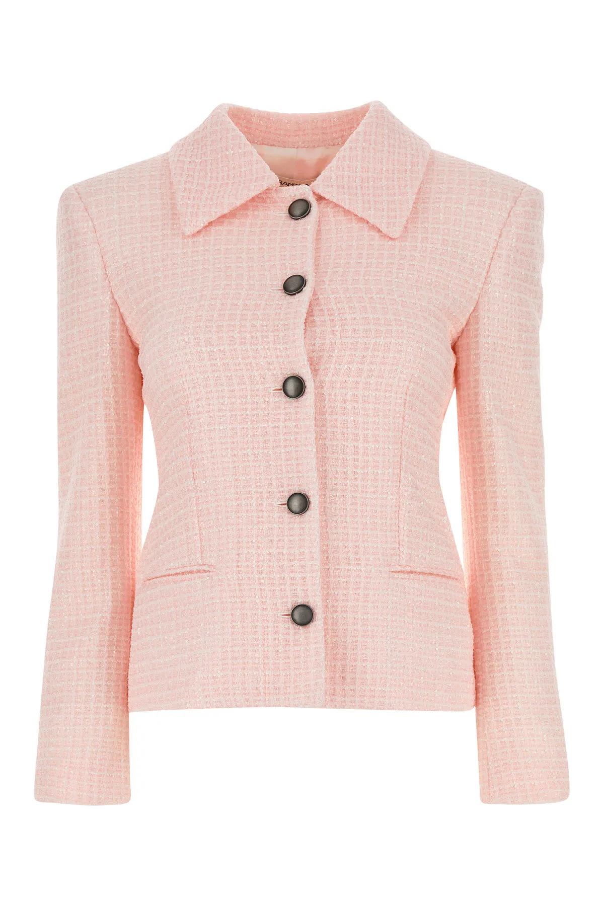Shop Alessandra Rich Light Pink Tweed Blazer In Powder