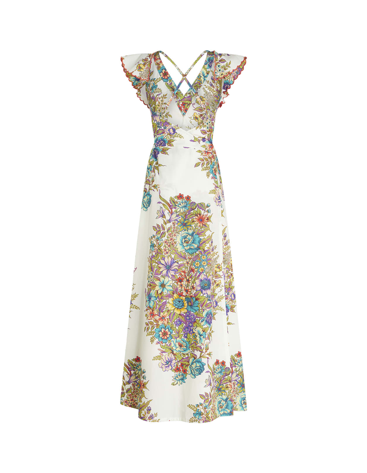 Shop Etro White Long Dress With Bouquet Print