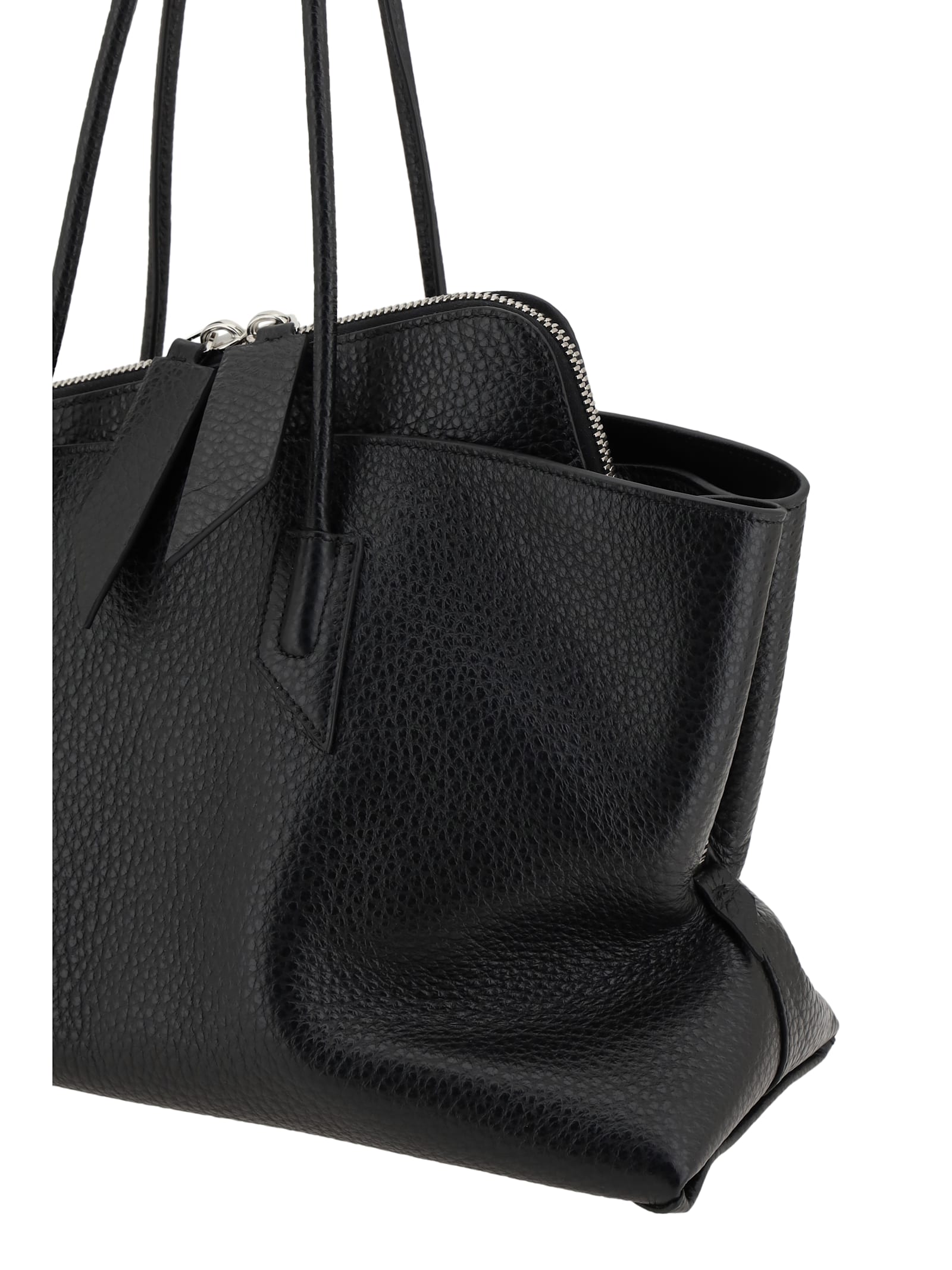 Attico La Passeggiata Medium Asymmetric Leather Tote In Black