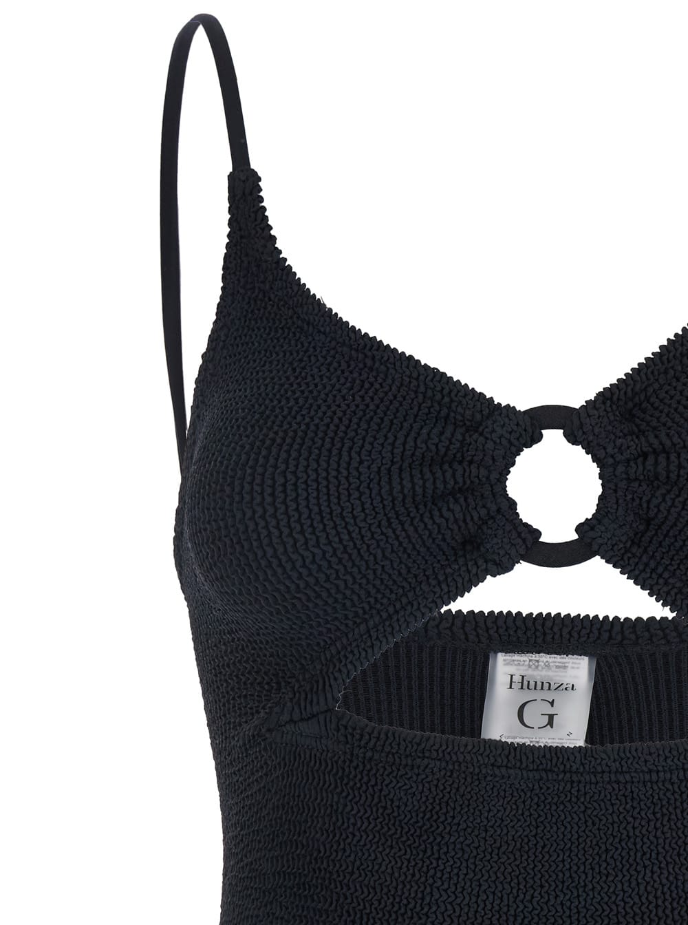 Shop Hunza G Crystal Black Swimsuit With Tonal Loop And Cut-out Detail On The Front In Tech Fabric Woman