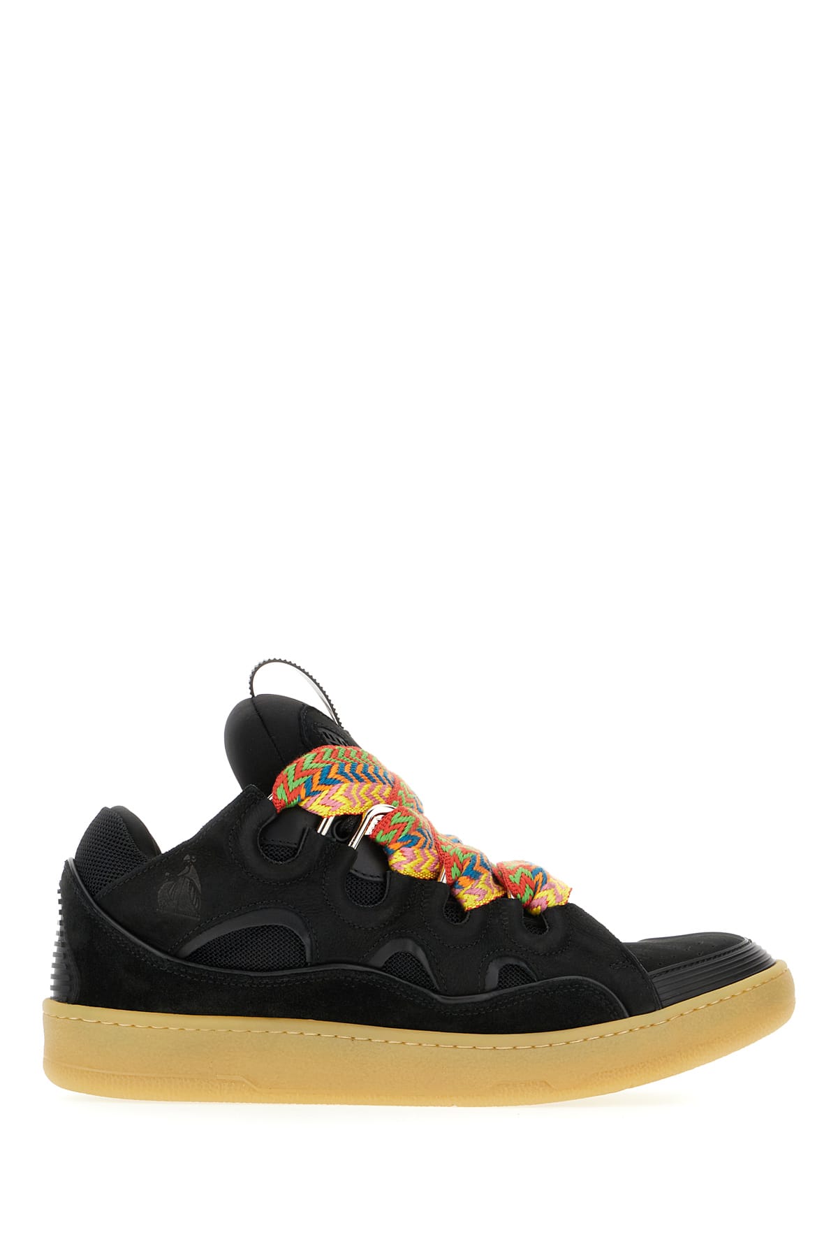 Lanvin Black Leather And Fabric Curb Sneakers In 10