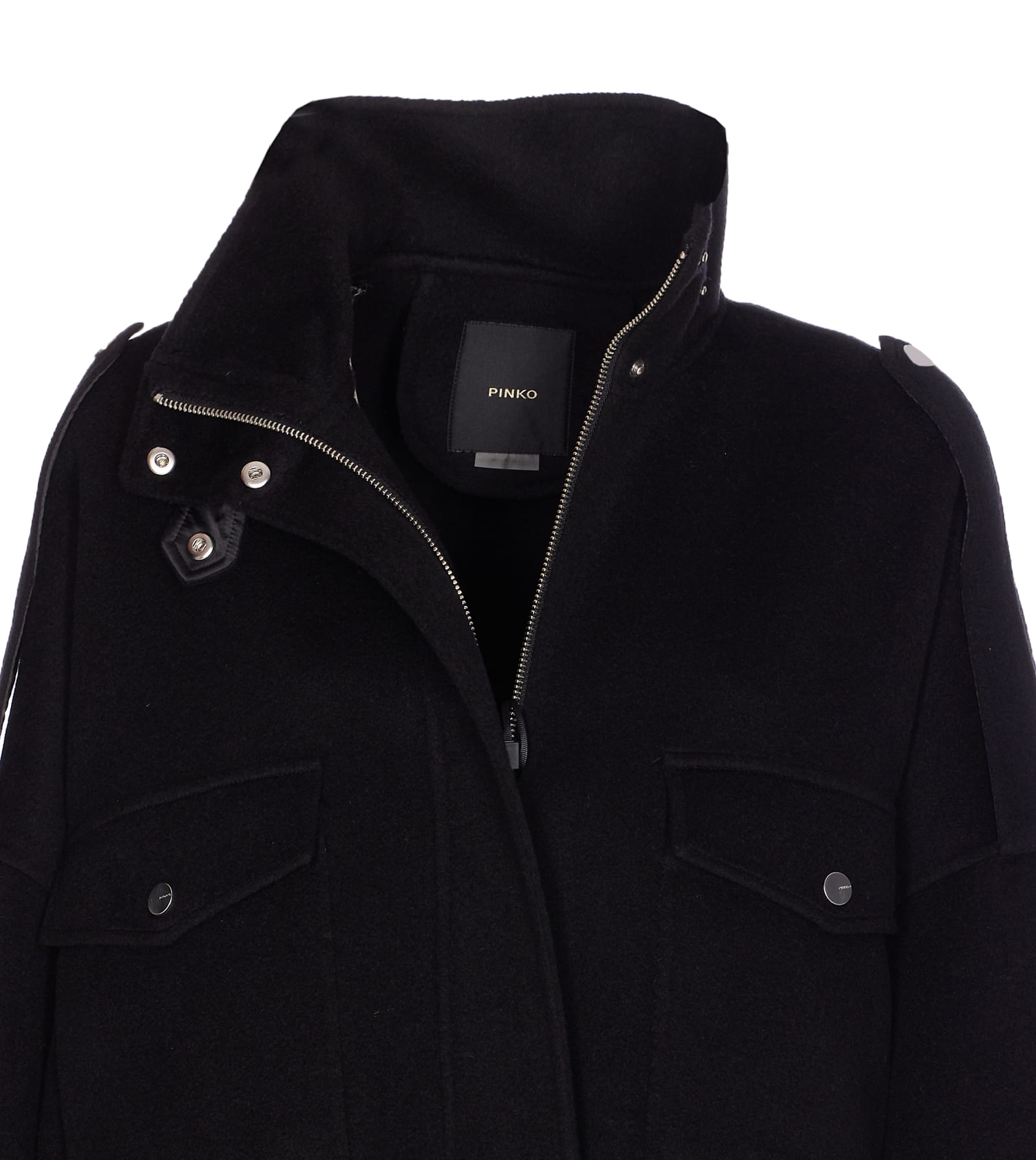 Pinko 'crostino' Black Jacket With Collar With Buttons And Front Pockets In Wool Blend Woman In Black