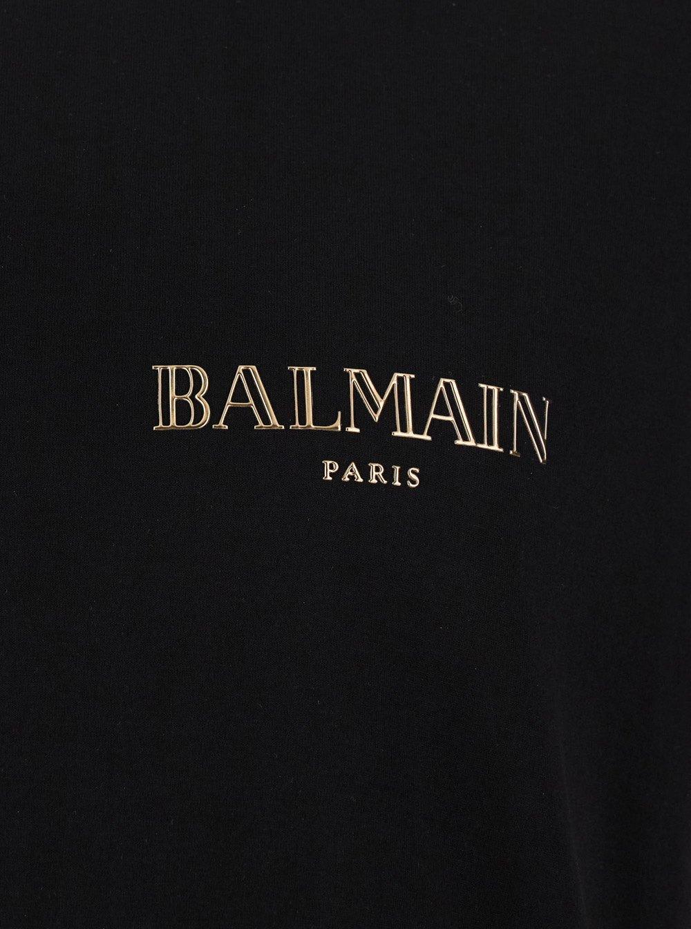 Balmain Black Crewneck T-shirt With Logo Print In Cotton Man
