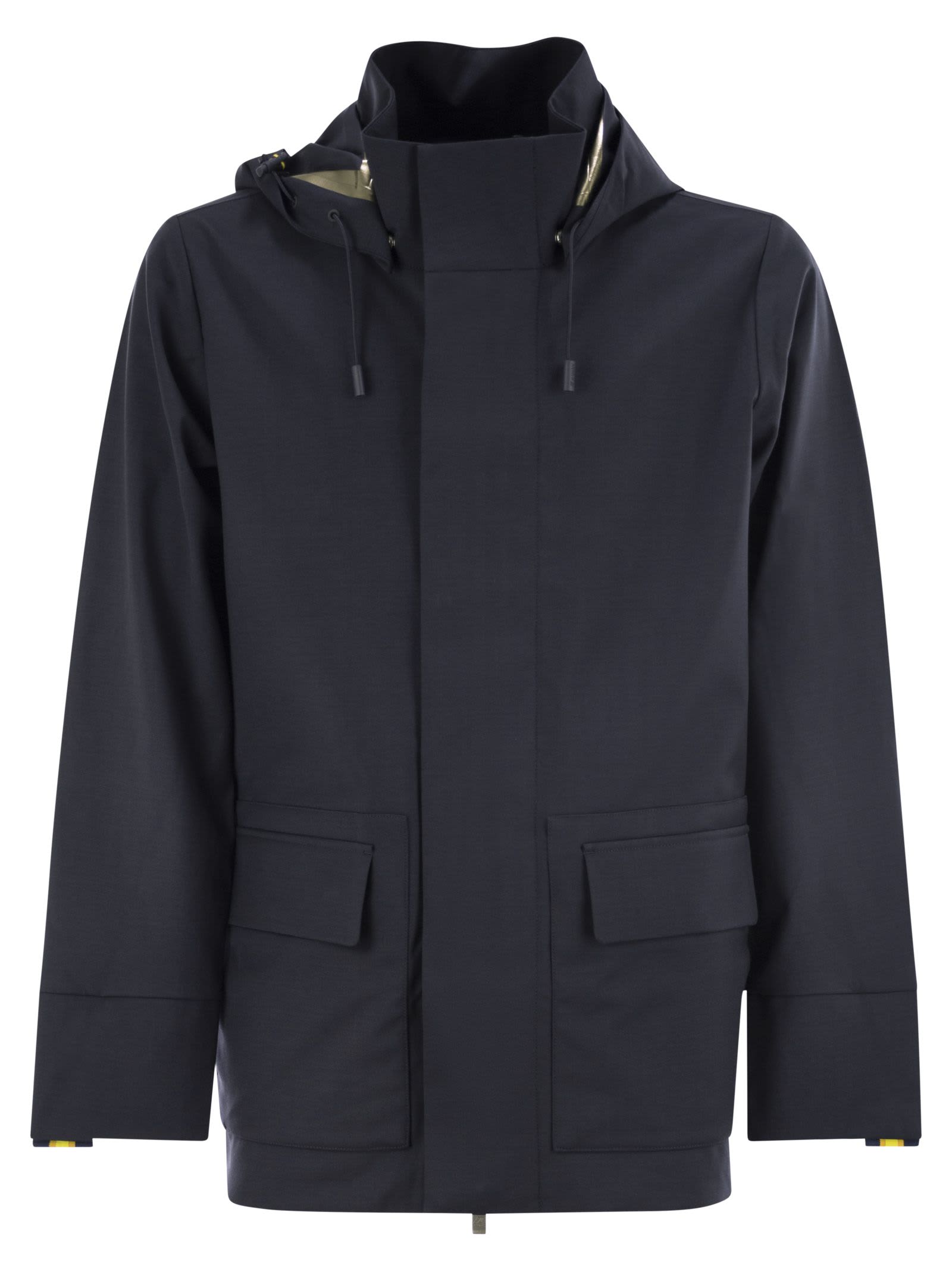 Shop K-way Erhal Tech Wool Blend - Hooded Jacket In Blue Depth