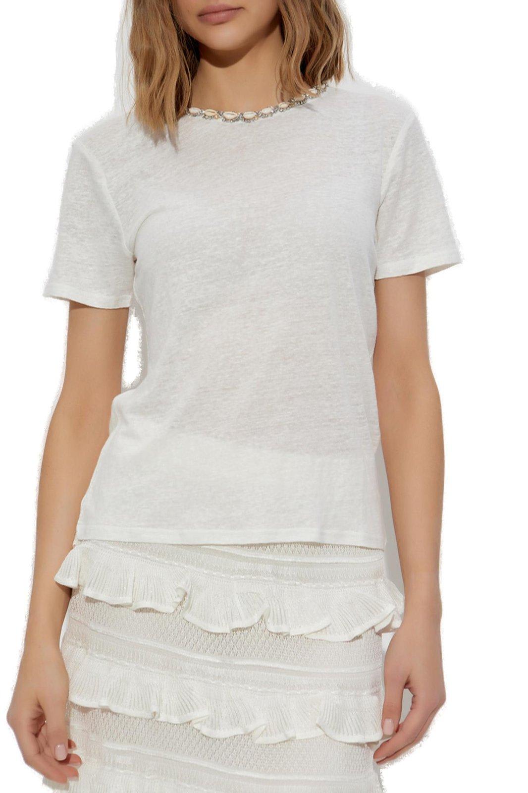 Zimmermann Illuminate Embellished Short Sleeves T-shirt In Ivory