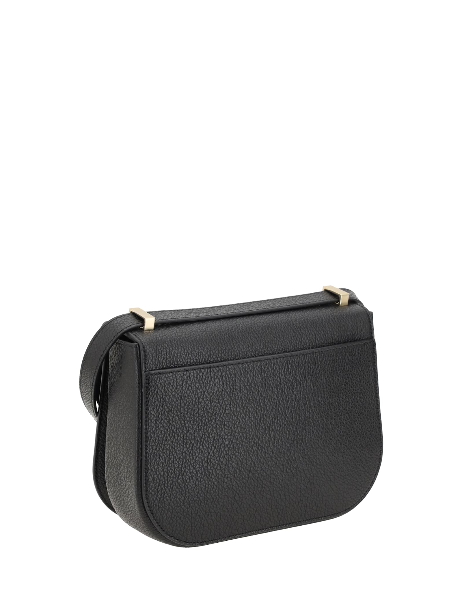 Ferragamo Geometric Lines Leather Shoulder Bag In Black