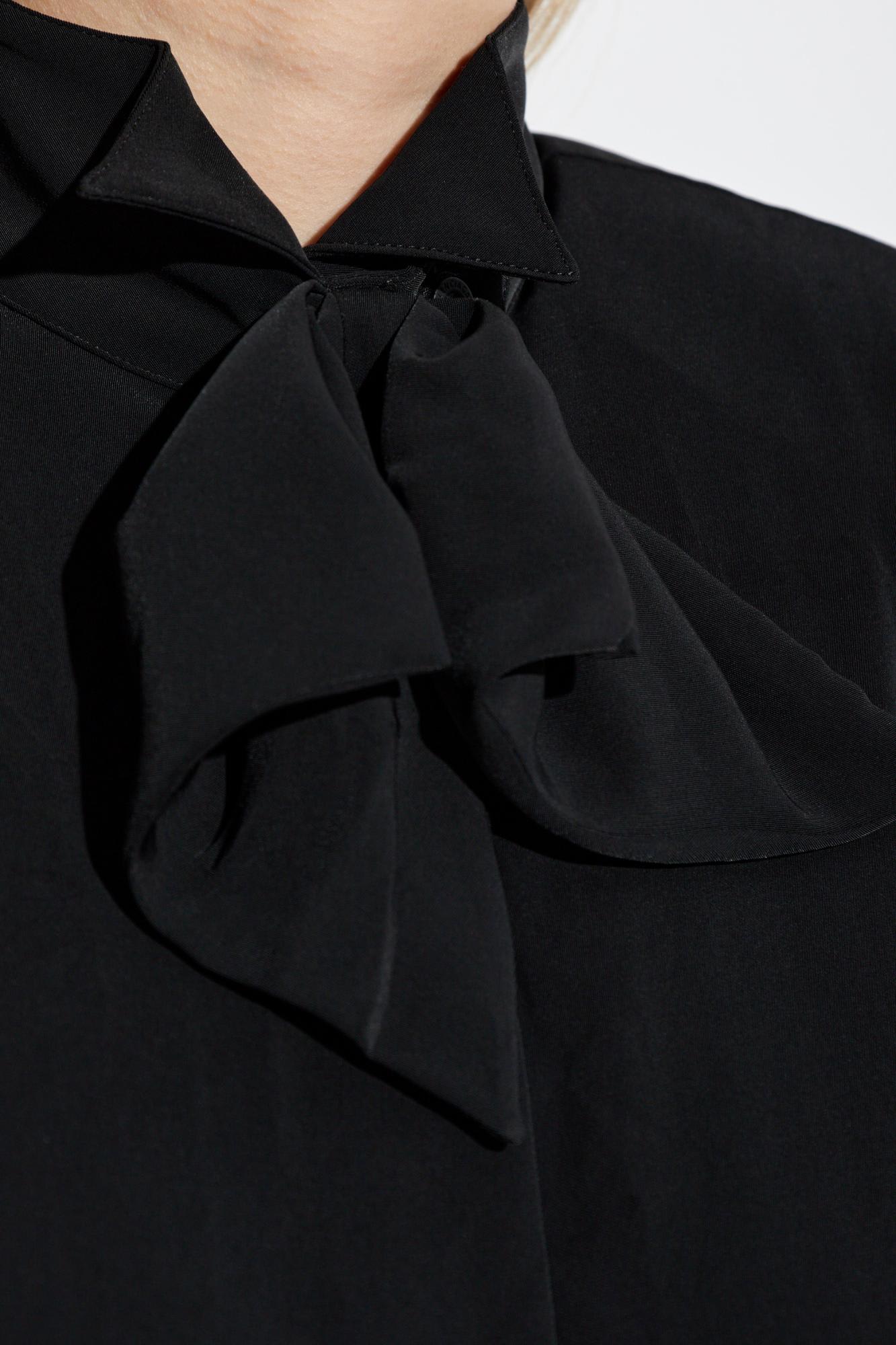 Balenciaga Pussy-bow Crinkled-jersey Shirt In Black
