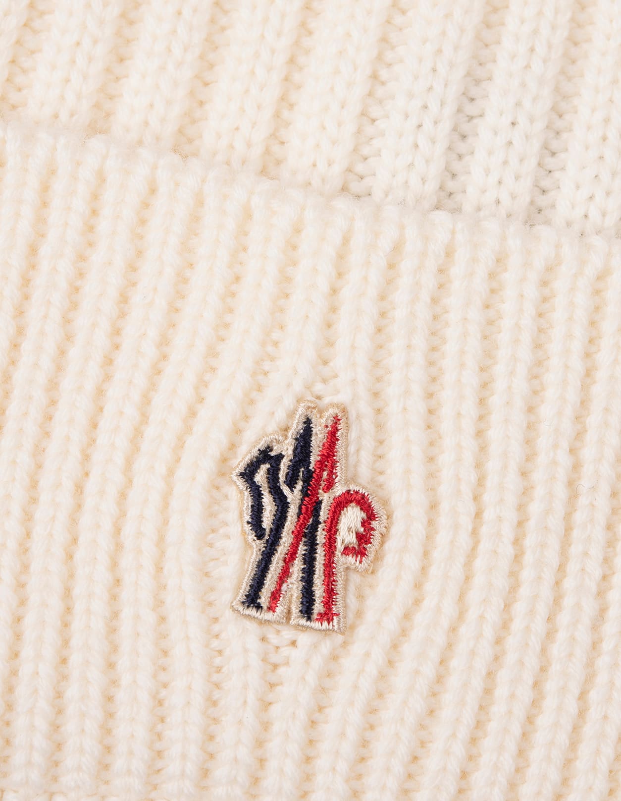 Shop Moncler White Ribbed Wool Beanie With Logo Patch