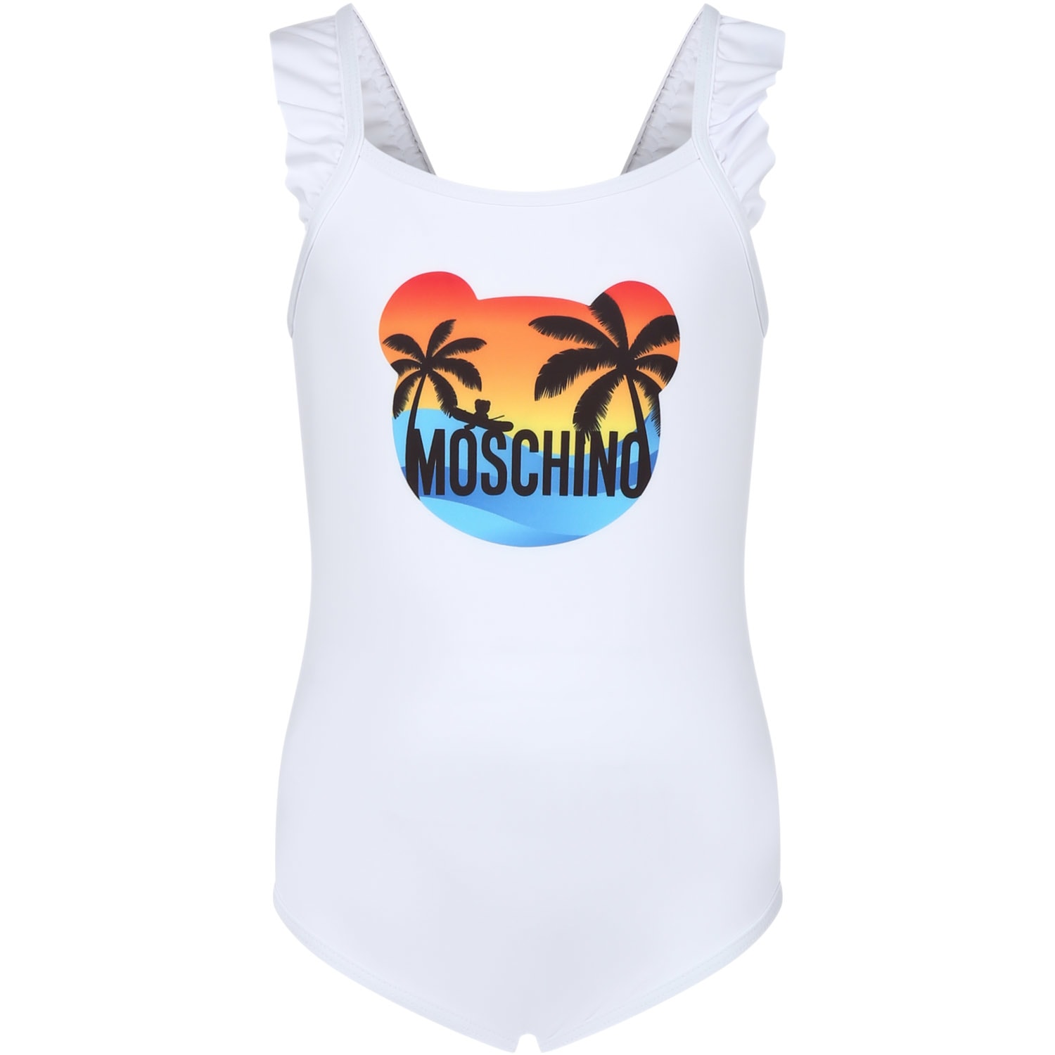 Shop Moschino White One-piece Swimsuit For Baby Girl With Logo