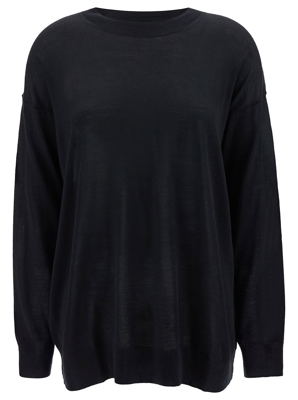Shop P.a.r.o.s.h Black Relaxed Sweater With Ribbed Knit In Wool And Silk Woman