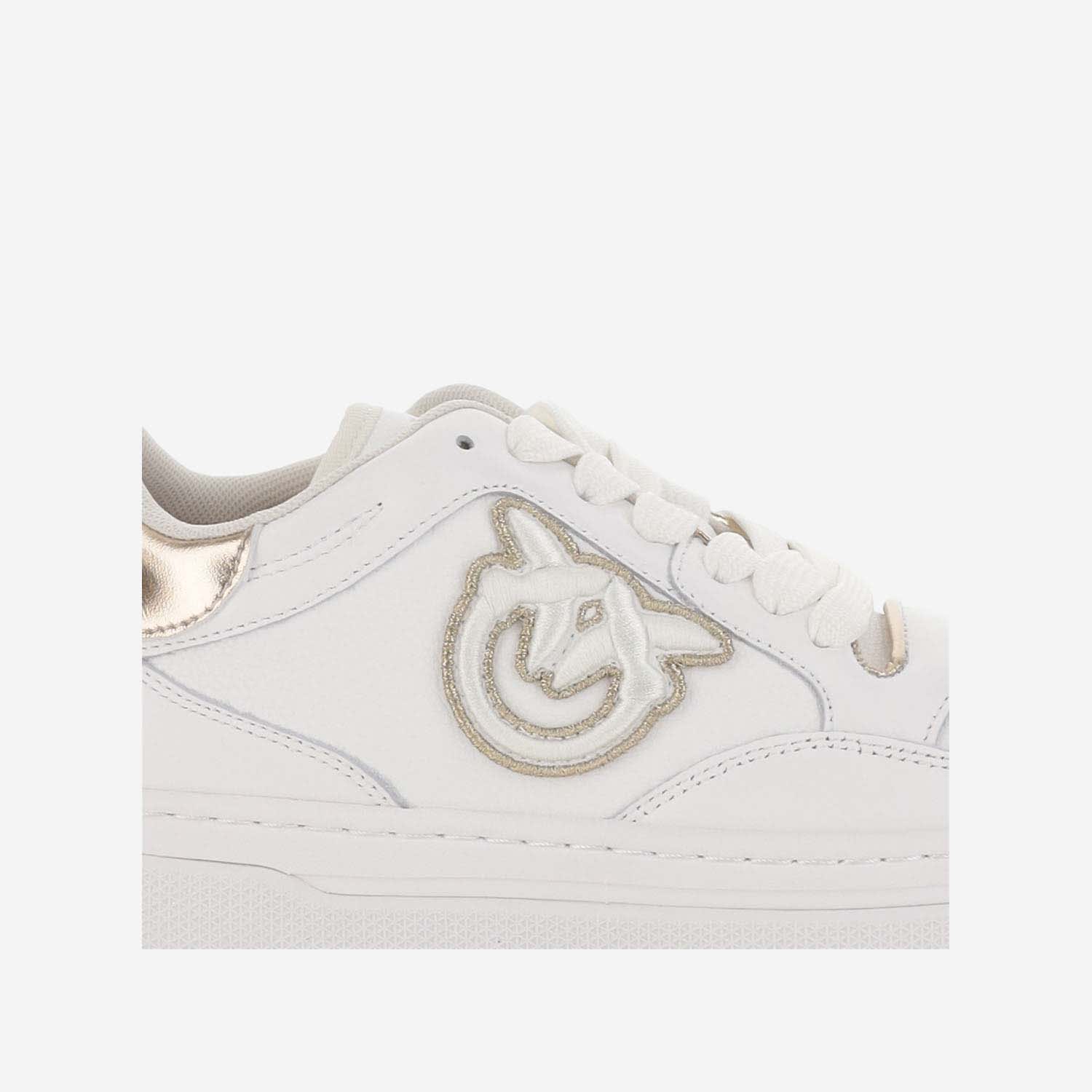 Shop Pinko Leather Sneakers With Logo In White