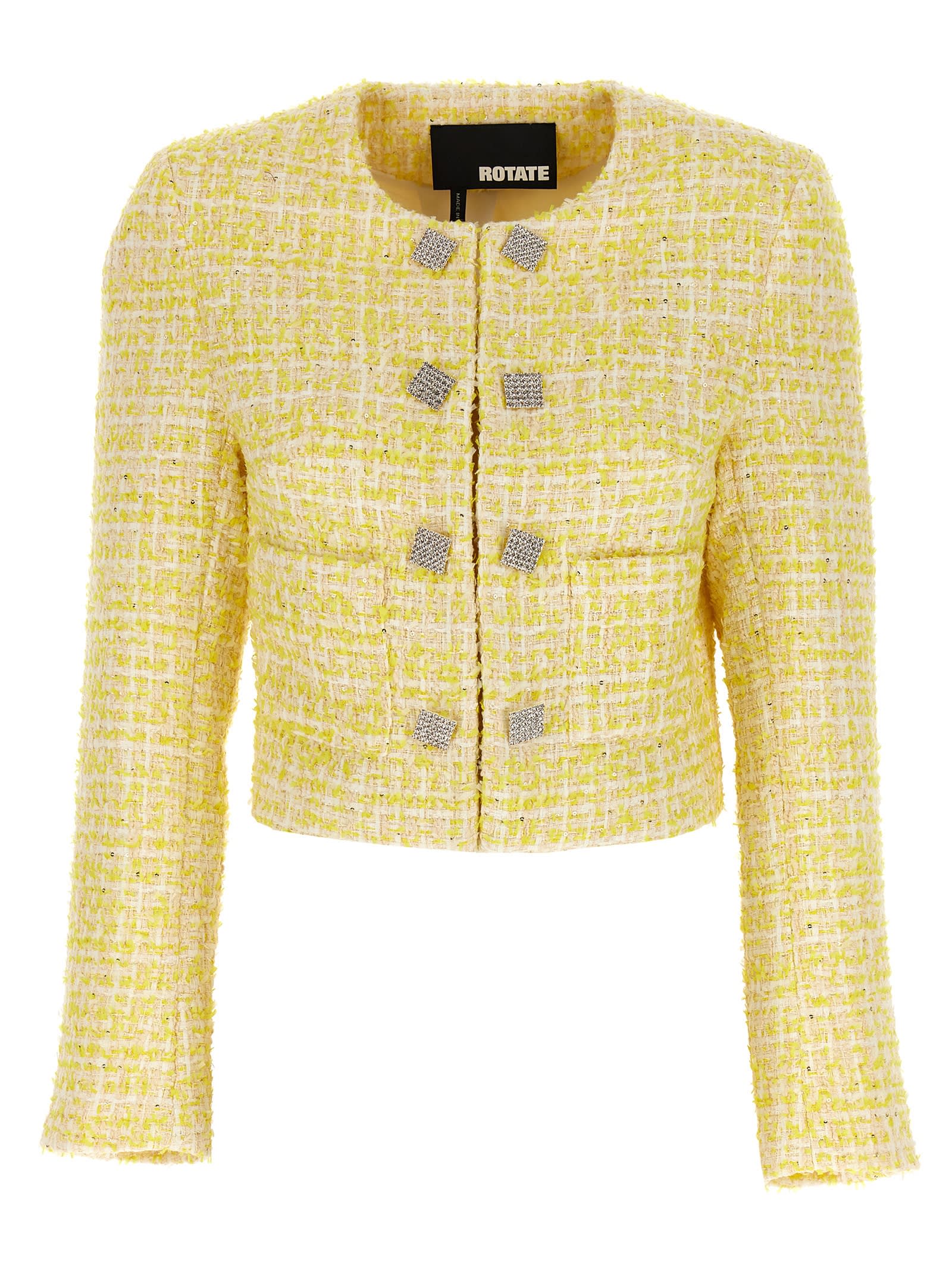 Shop Rotate Birger Christensen Cropped Bouclé Jacket In Yellow