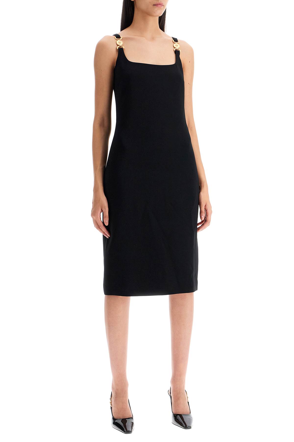 Shop Versace Stretch Cady Sheath Dress In Black (black)