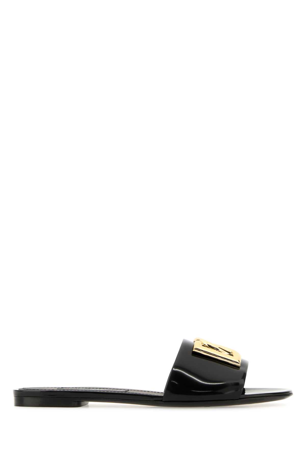 Dolce & Gabbana Black Leather Slippers In Nero