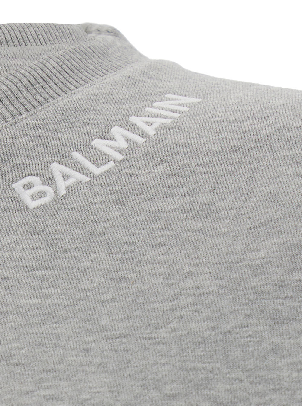 Shop Balmain Grey Crewneck T-shirt With Contrasting Logo Embroidery In Cotton Man