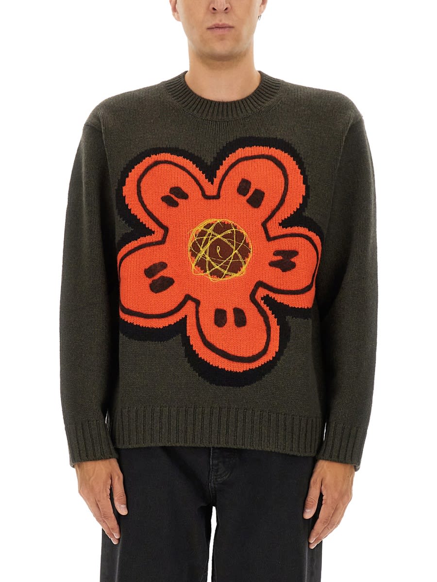 Kenzo Boke Flower Cotton Blend Sweater In Green