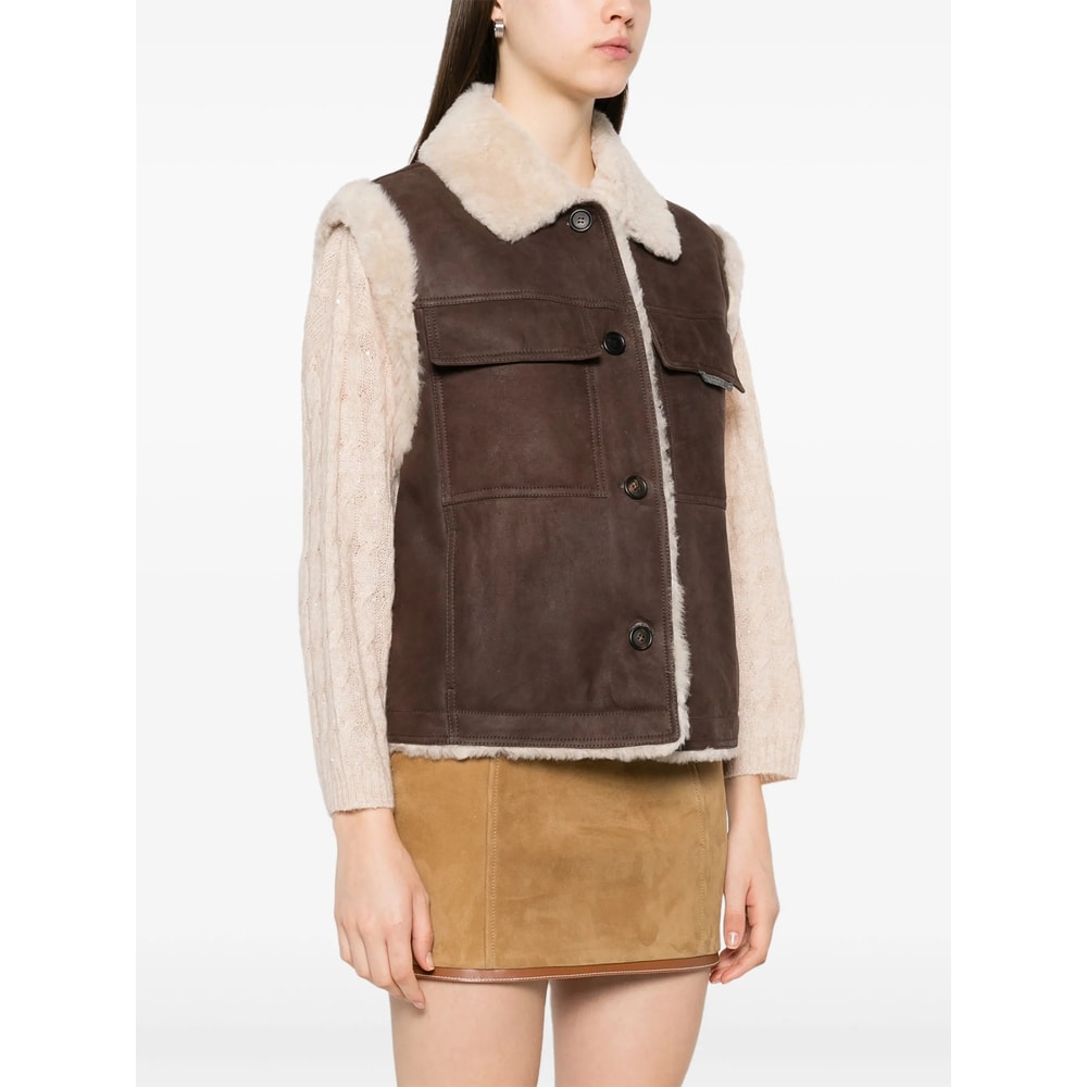Brunello Cucinelli Sleeveless Shearling Outerwear In Brown