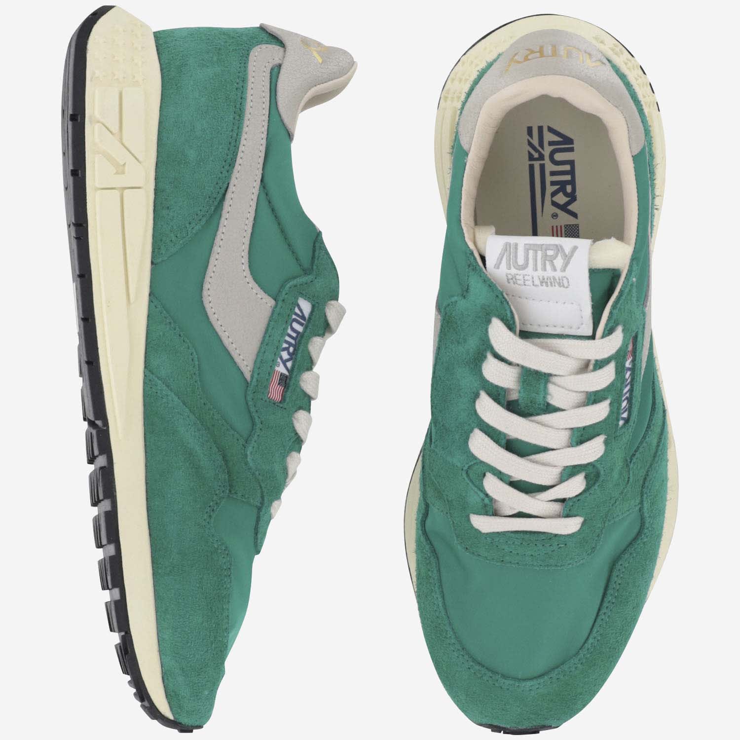 Shop Autry Reelwind Low Nylon And Suede Sneakers In Green