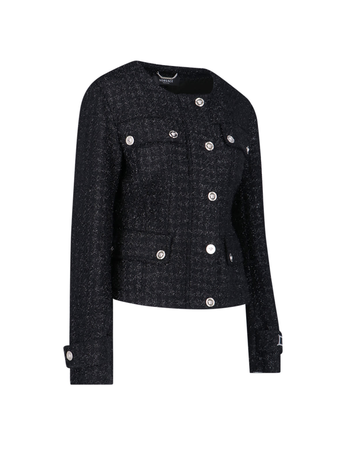 Versace Lurex Tweed Jacket In Black