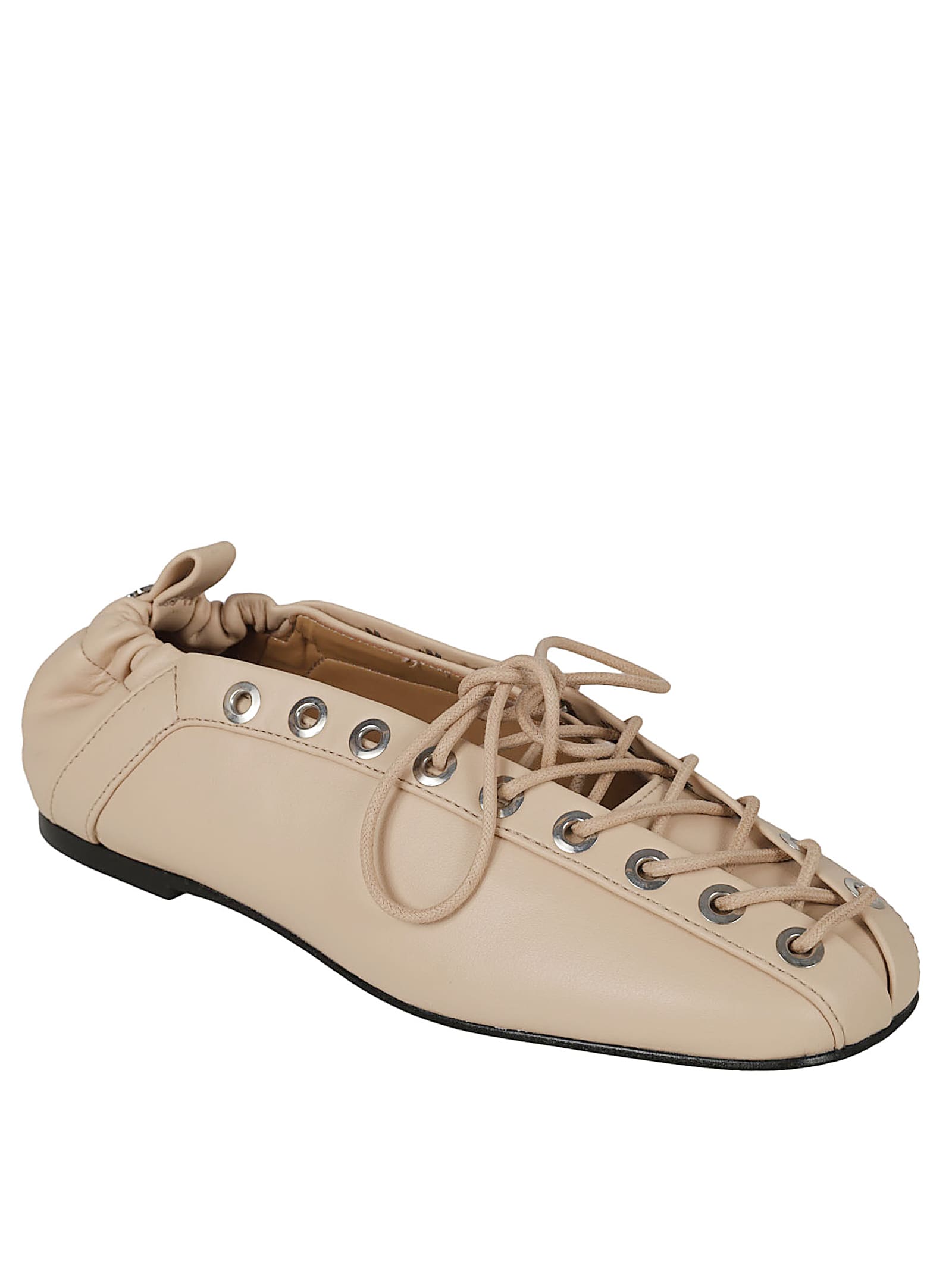 Ganni Eyelets Lace Up Ballerina In Brown