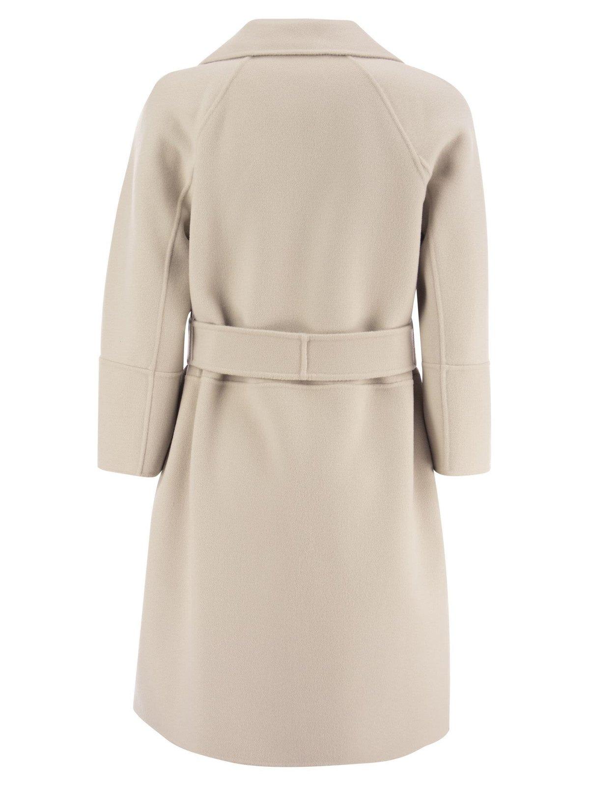 Shop 's Max Mara Belted Long-sleeved Coat In Ivory