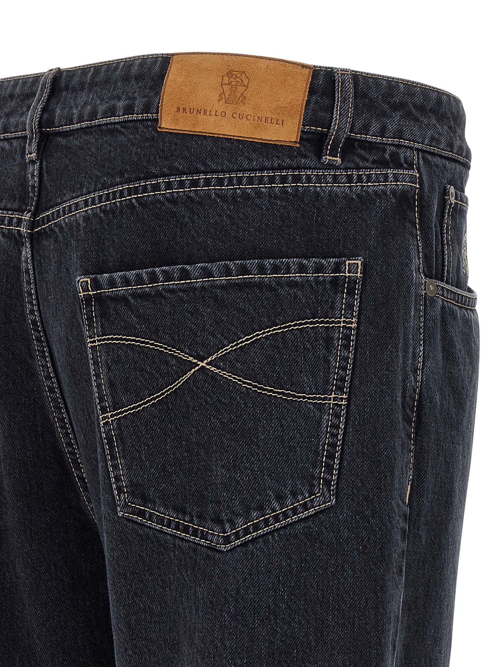 Brunello Cucinelli Rolled Cuff Five-pocket Denim Trousers In Gray