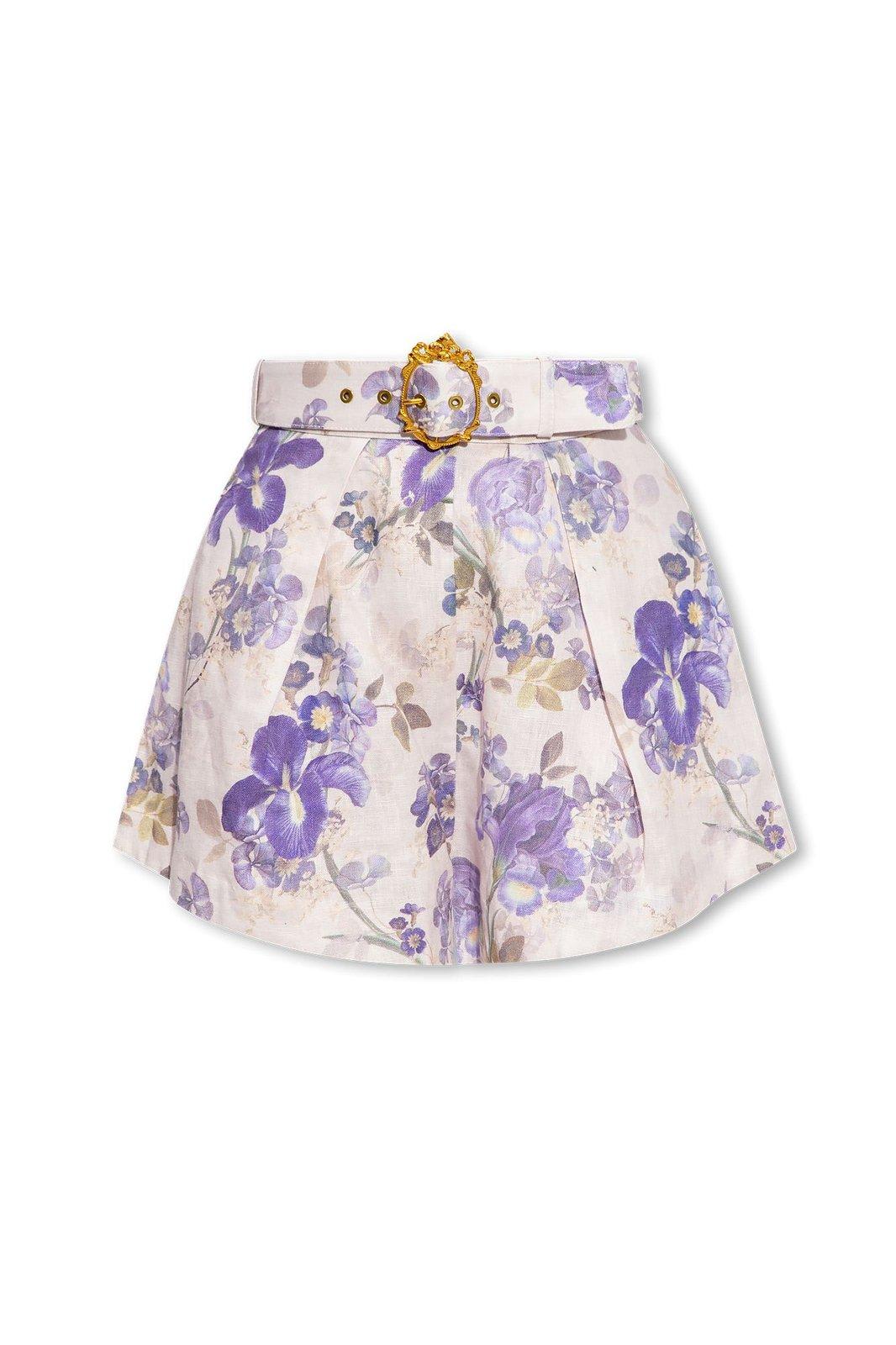 Zimmermann Lyrical Floral Printed Tuck Shorts In Blue Iris Cream