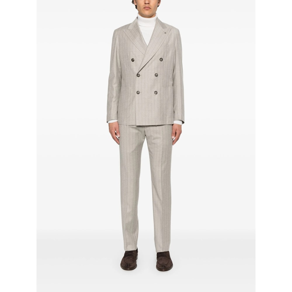 Tagliatore Long Sleeve Blazer And Belt Loop Pants Set In Neutral