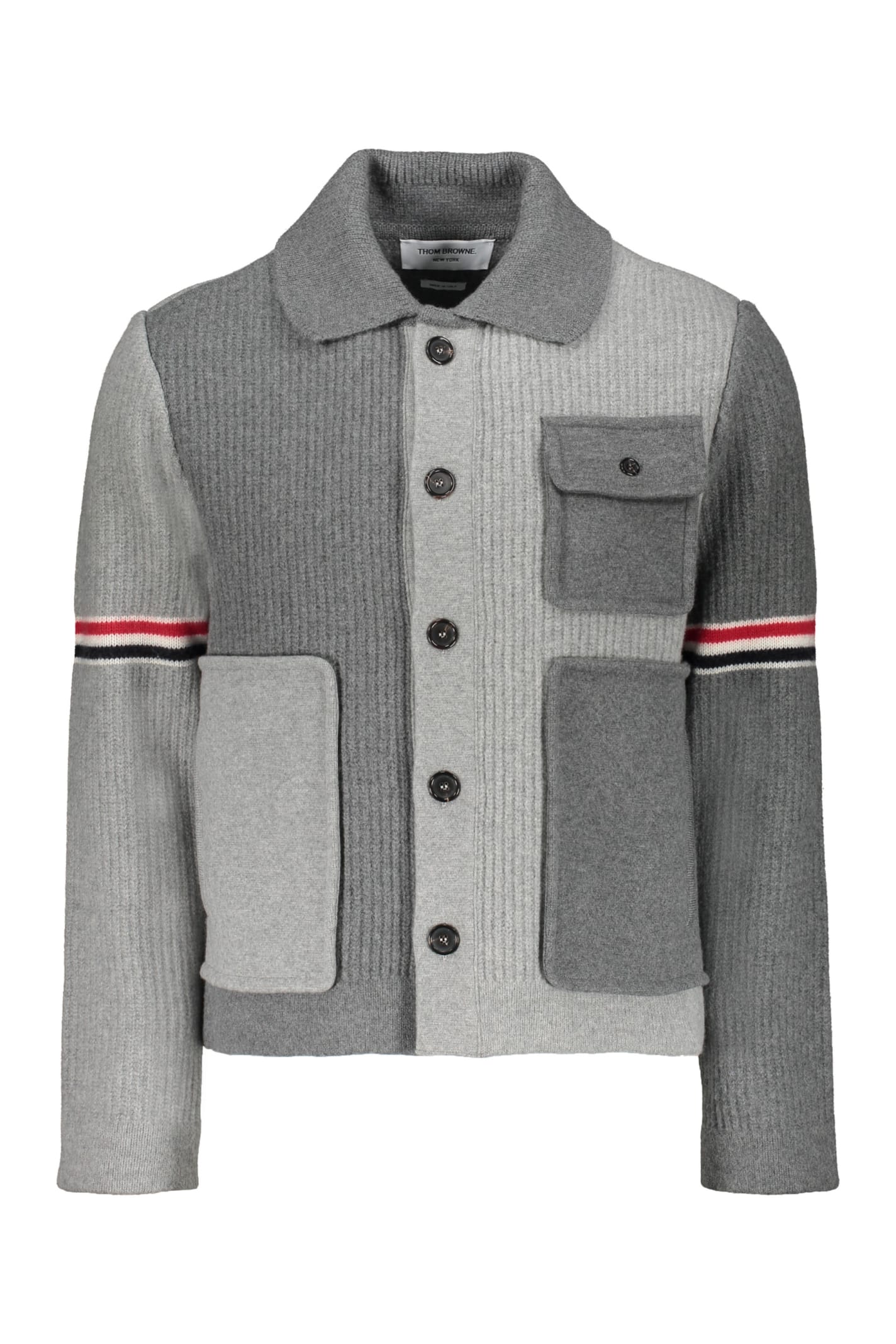 Shop Thom Browne Virgin Wool Cardigan In Grey