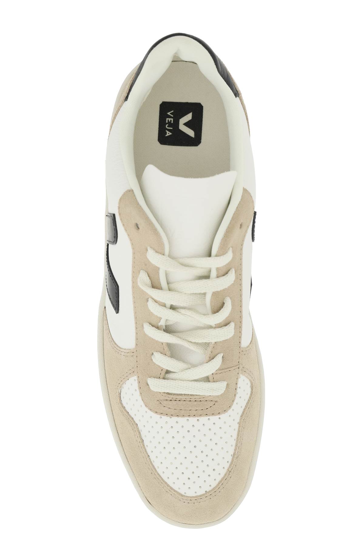 Shop Veja V-10 Suede Sneakers In Extra White Black Sahara (beige)