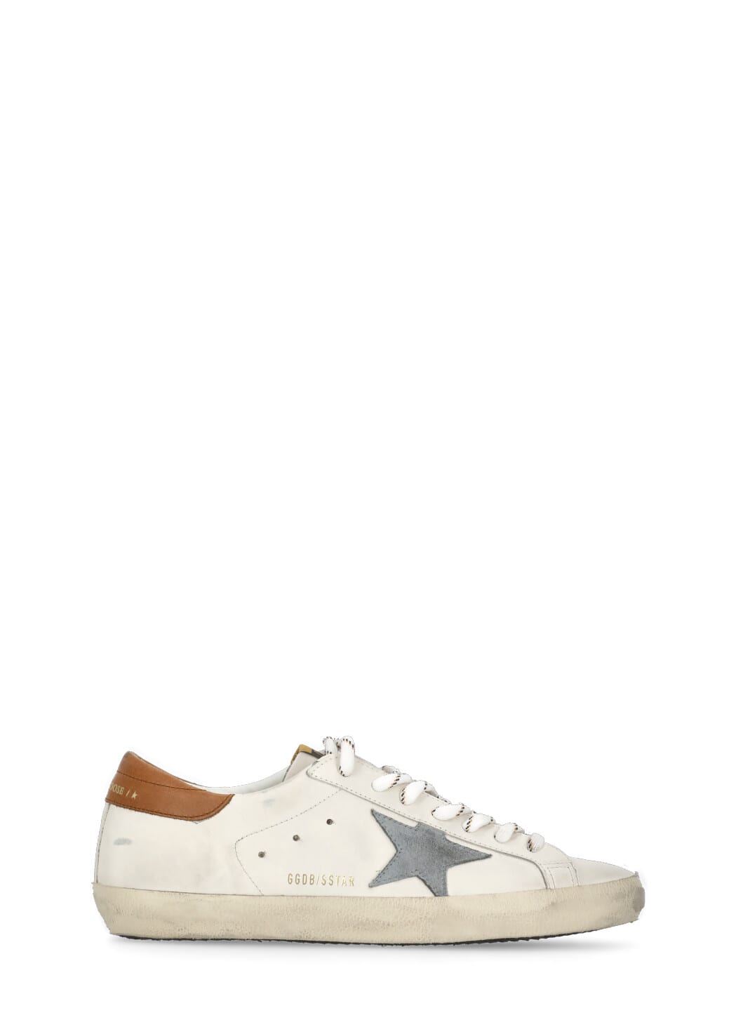 Golden Goose Super-star White Leather Sneakers With Grey Suede Star And Brown Heel In Neutral