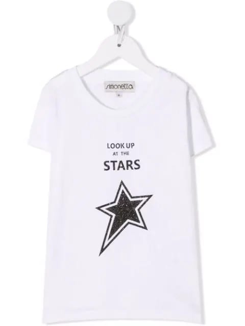 Simonetta Kids White T-shirt With Slogan And Glitter Star