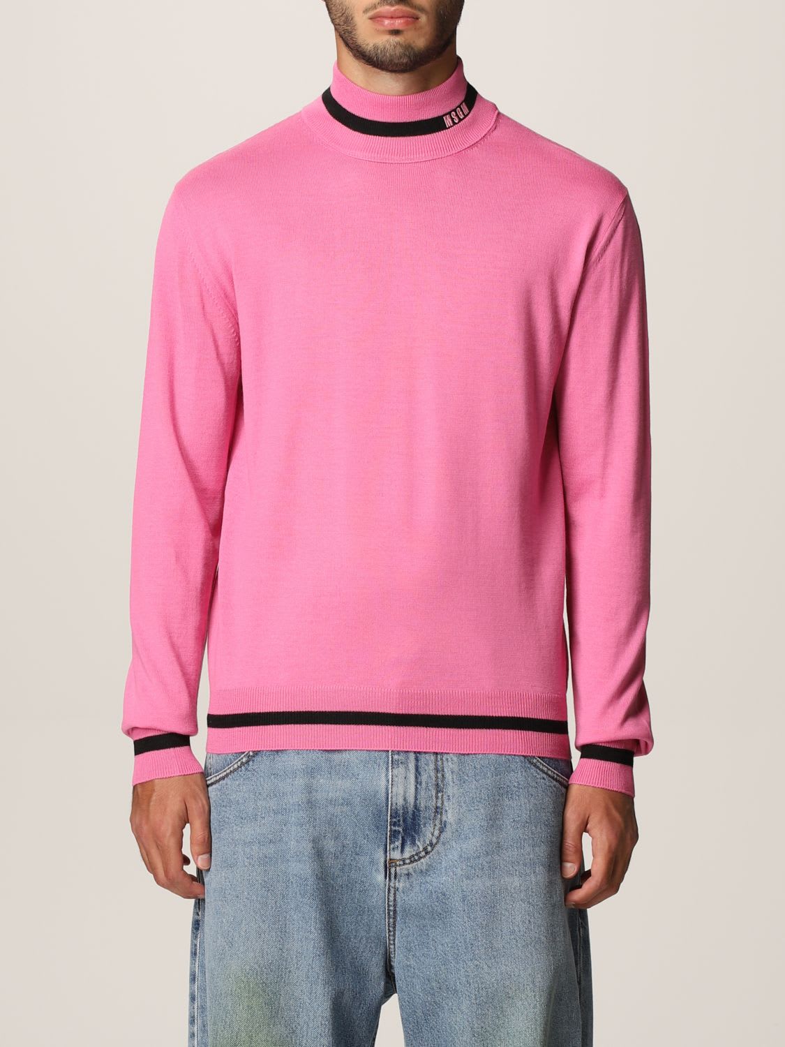 Msgm Sweater Msgm Turtleneck In Wool Blend With Jacquard Logo