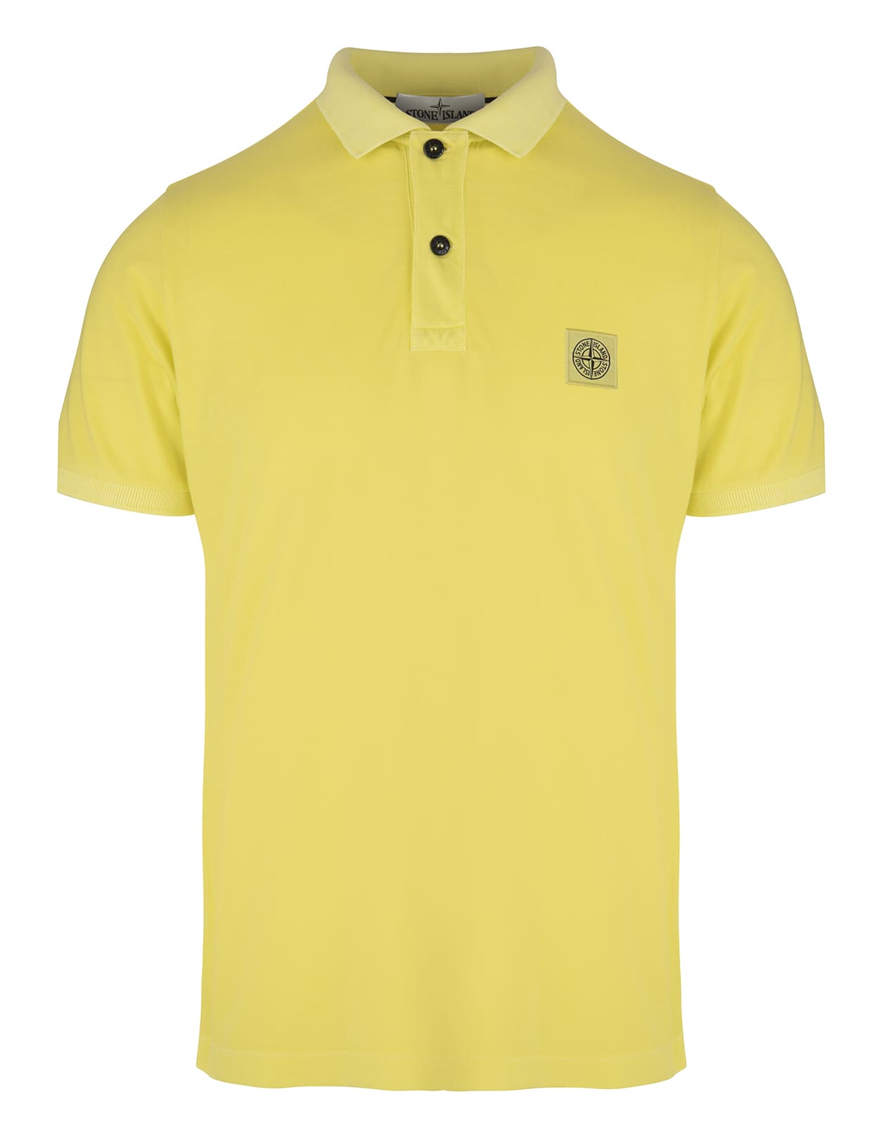 STONE ISLAND MAN POLO SHIRT IN YELLOW COTTON PIQUET WITH STONE ISLAND COMPASS ROSE PATCH