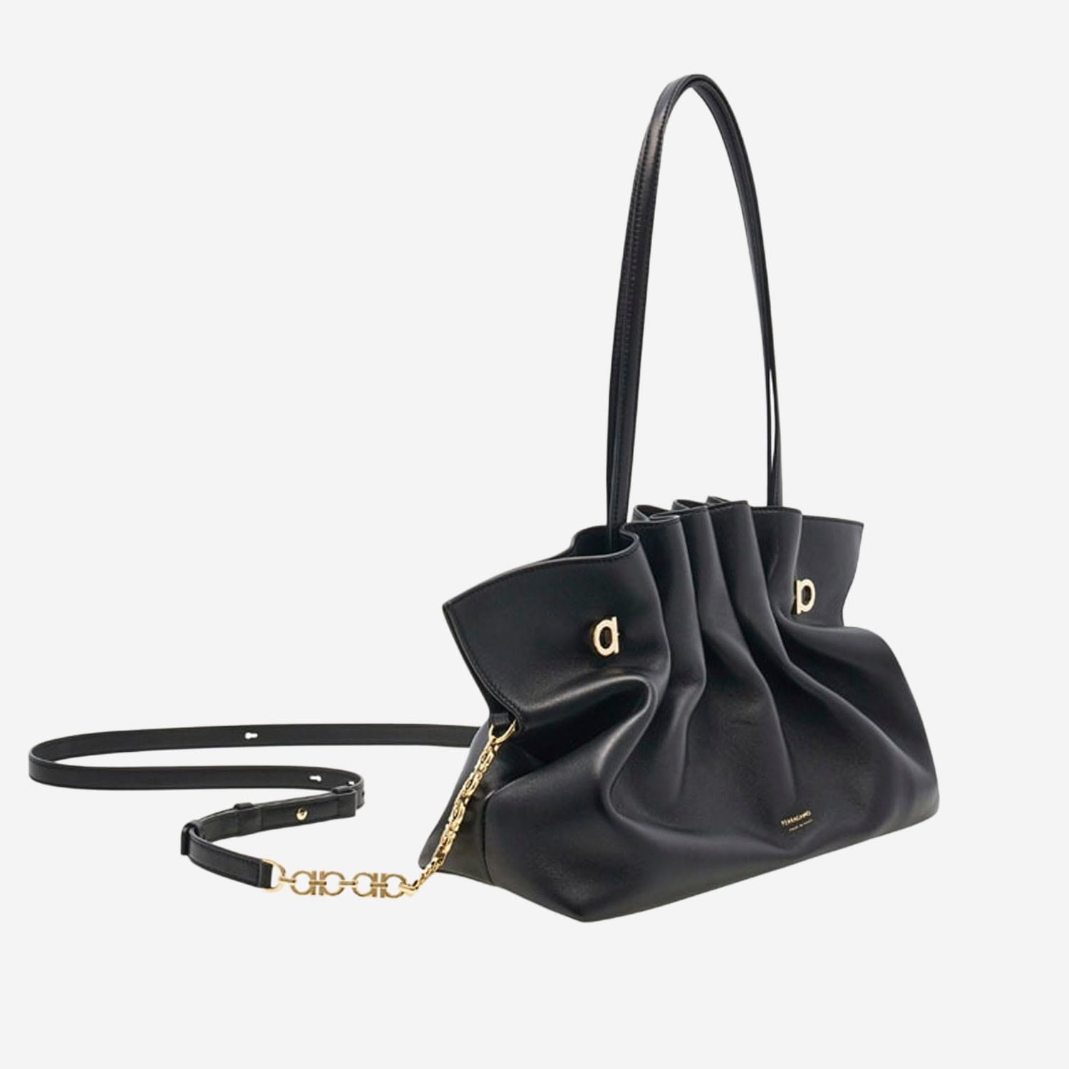 Ferragamo Medium Pleated Nappa Leather Shoulder Bag In Black