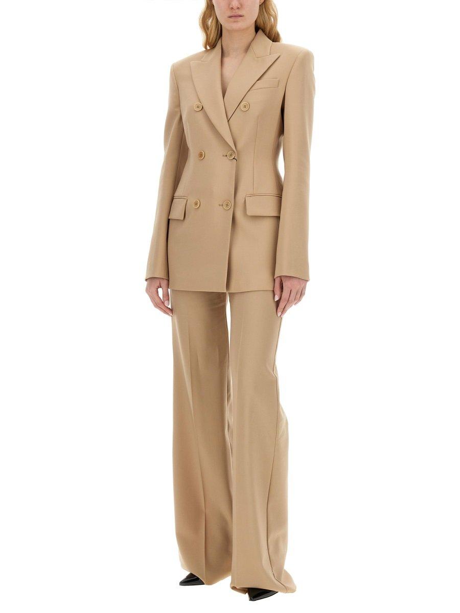 Sportmax Camel-coloured Double-breasted Jacket In Black