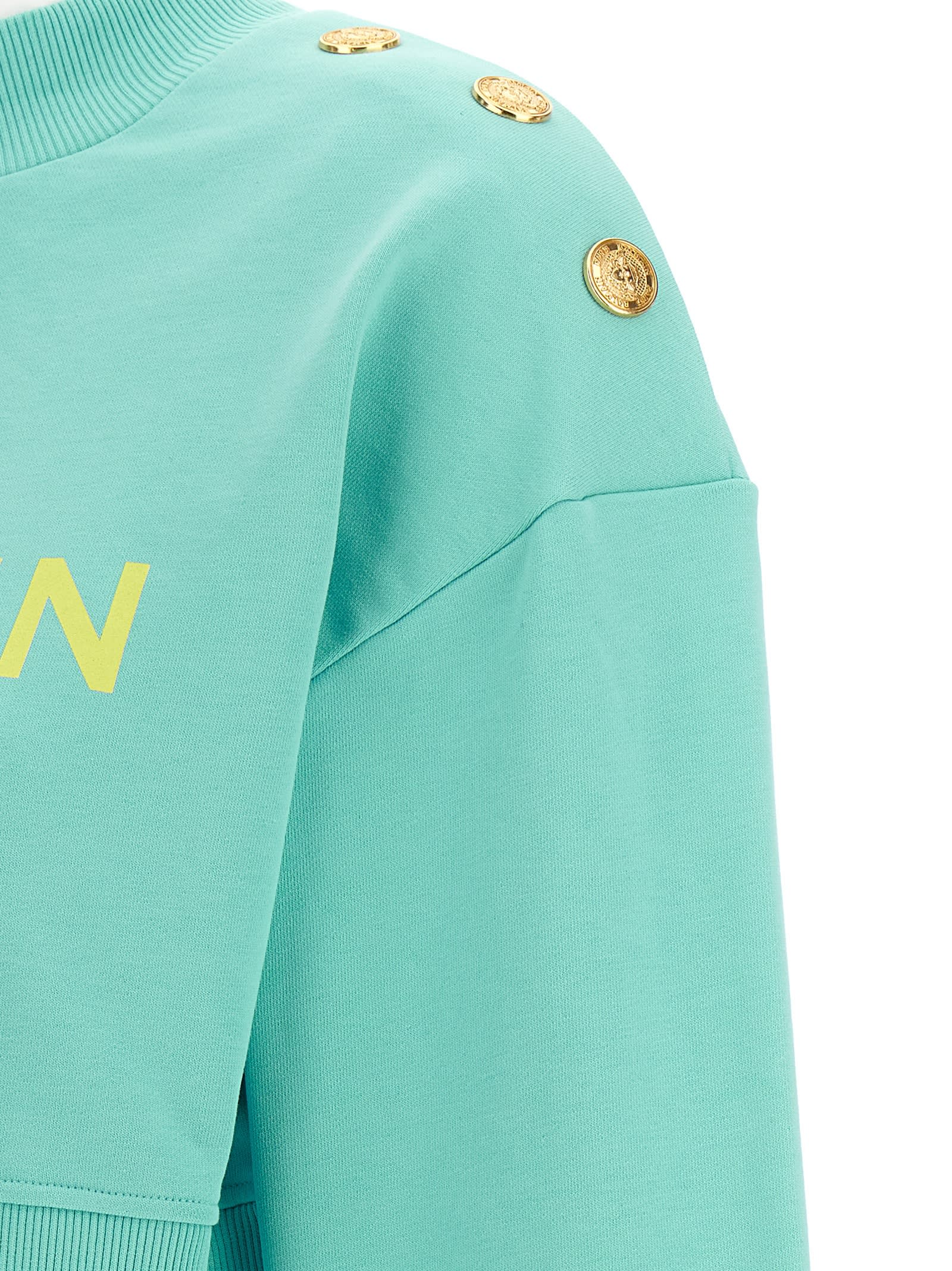 Shop Balmain Cropped Sweatshirt In Light Blue